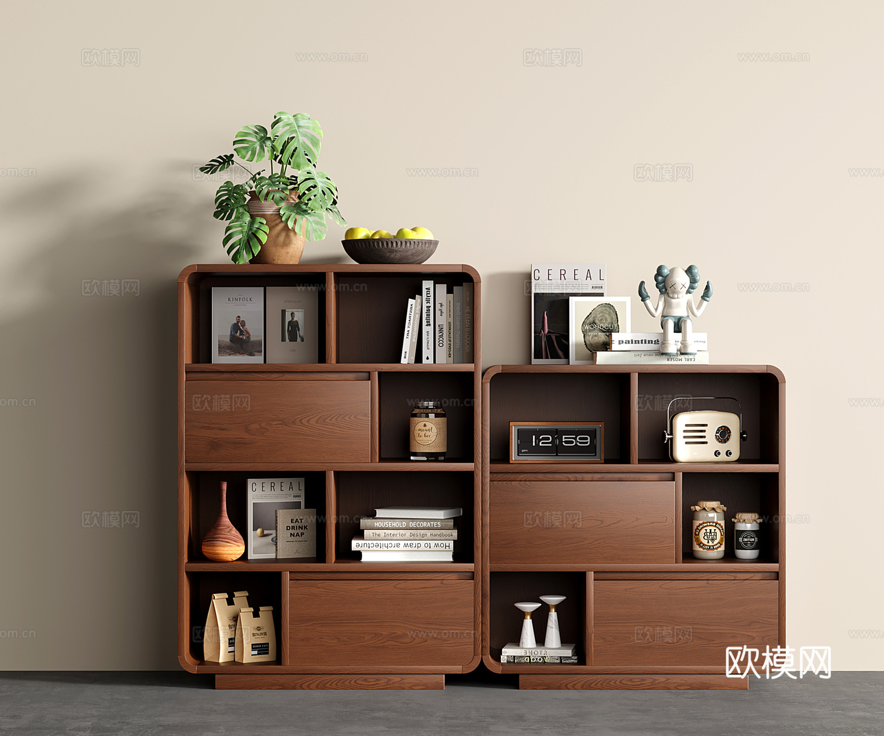 中古风书架 书柜 现代置物架 收纳架 装饰柜su模型