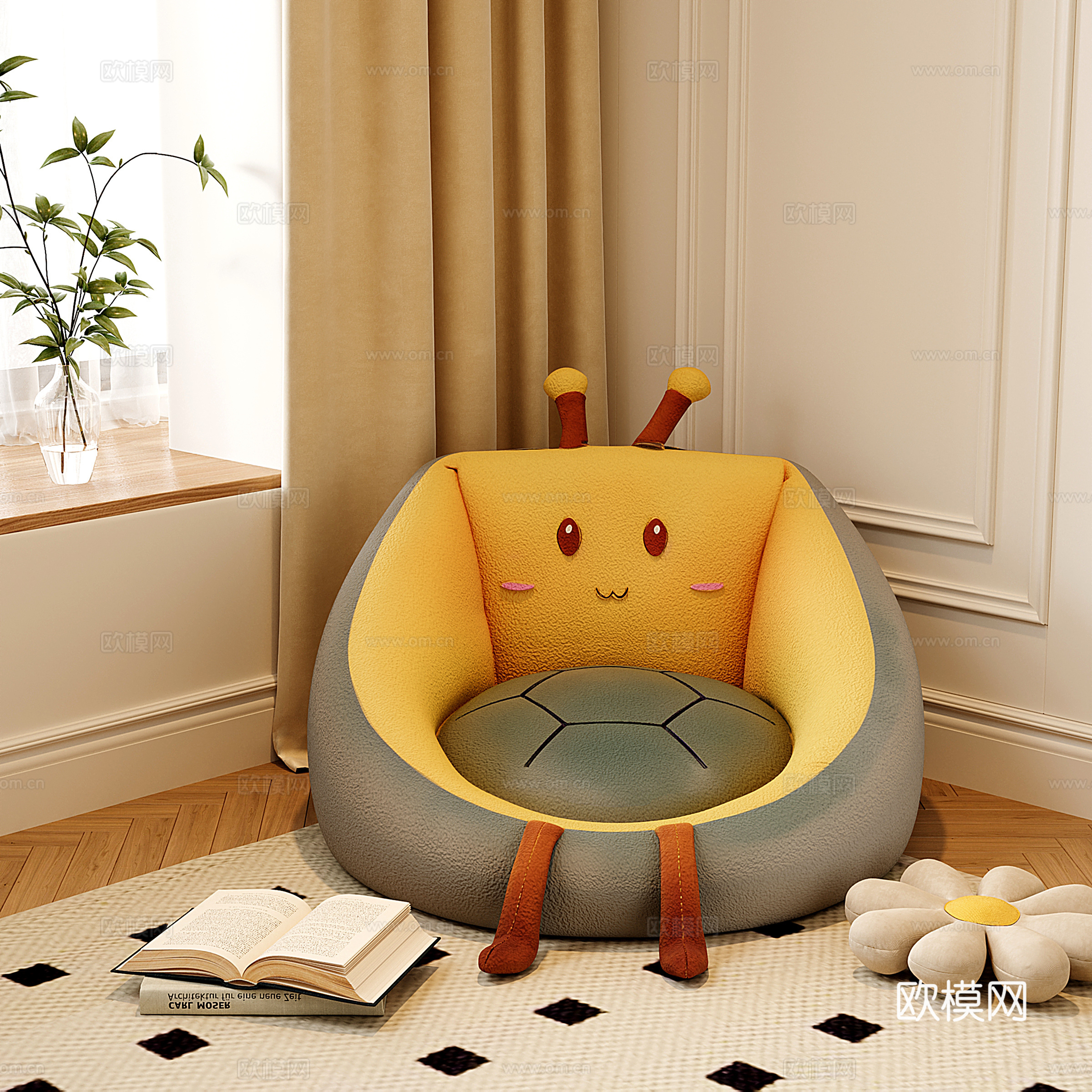 现代懒人沙发 儿童蒲团 坐垫 飘窗坐垫su模型