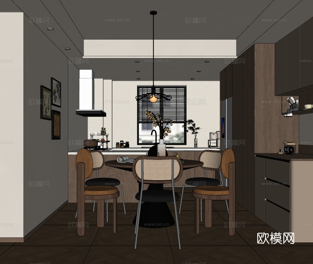 中古风餐厅厨房su模型