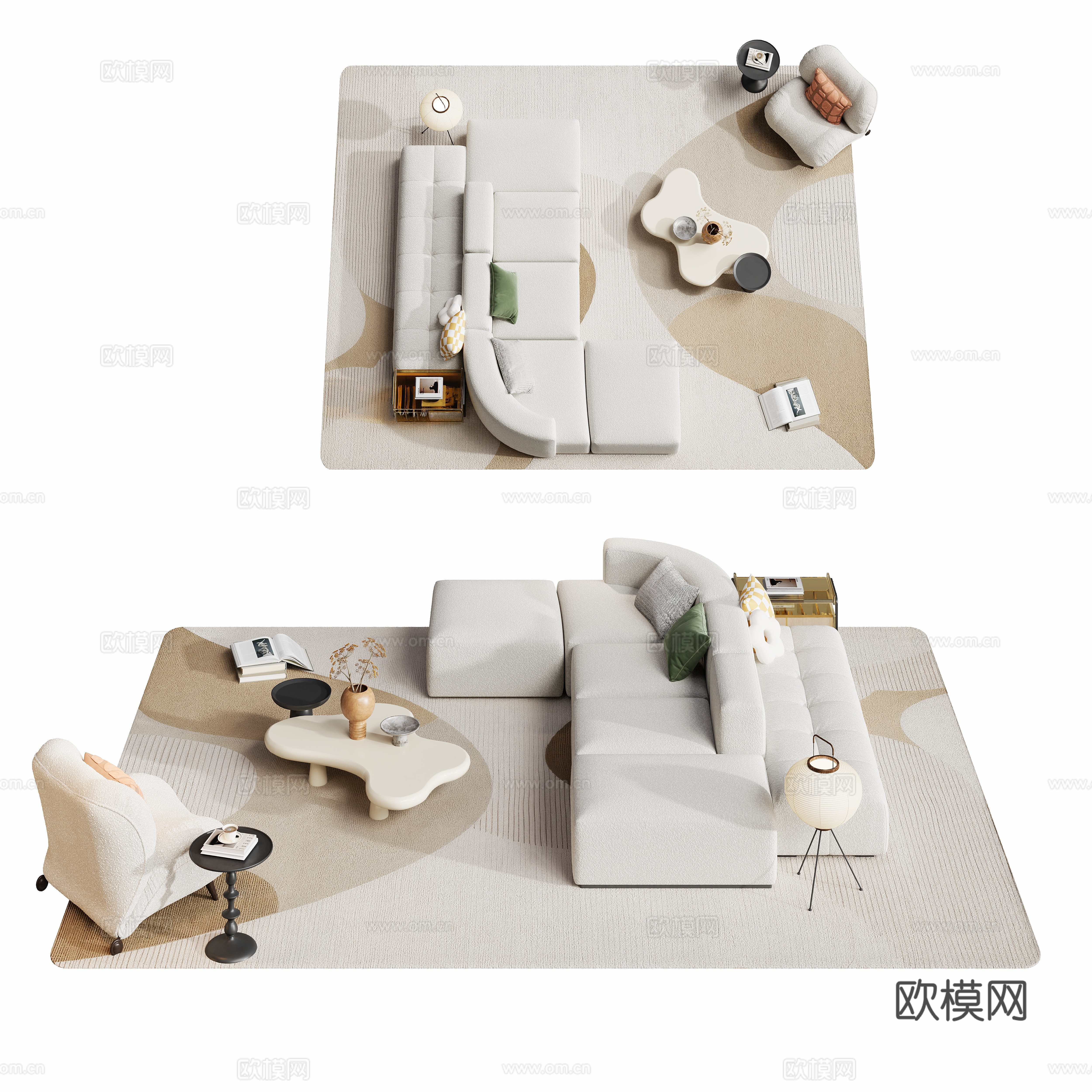 奶油沙发茶几组合su模型