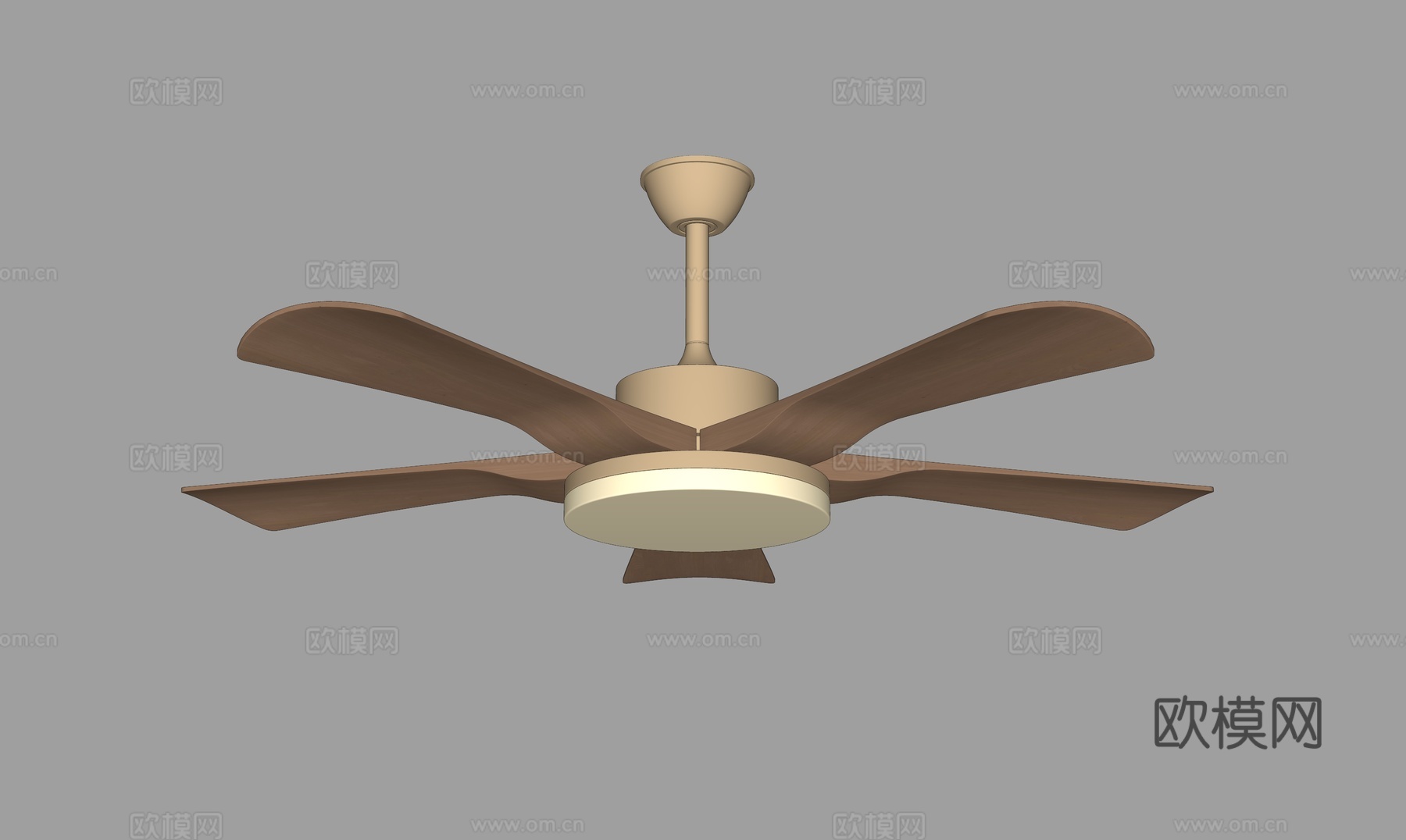 现代复古吸顶灯 风扇灯 胡桃木色吊扇灯 复古风扇灯su模型