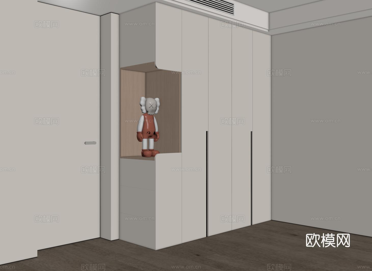 现代定制衣柜 转角开放格衣柜 平开门衣柜su模型