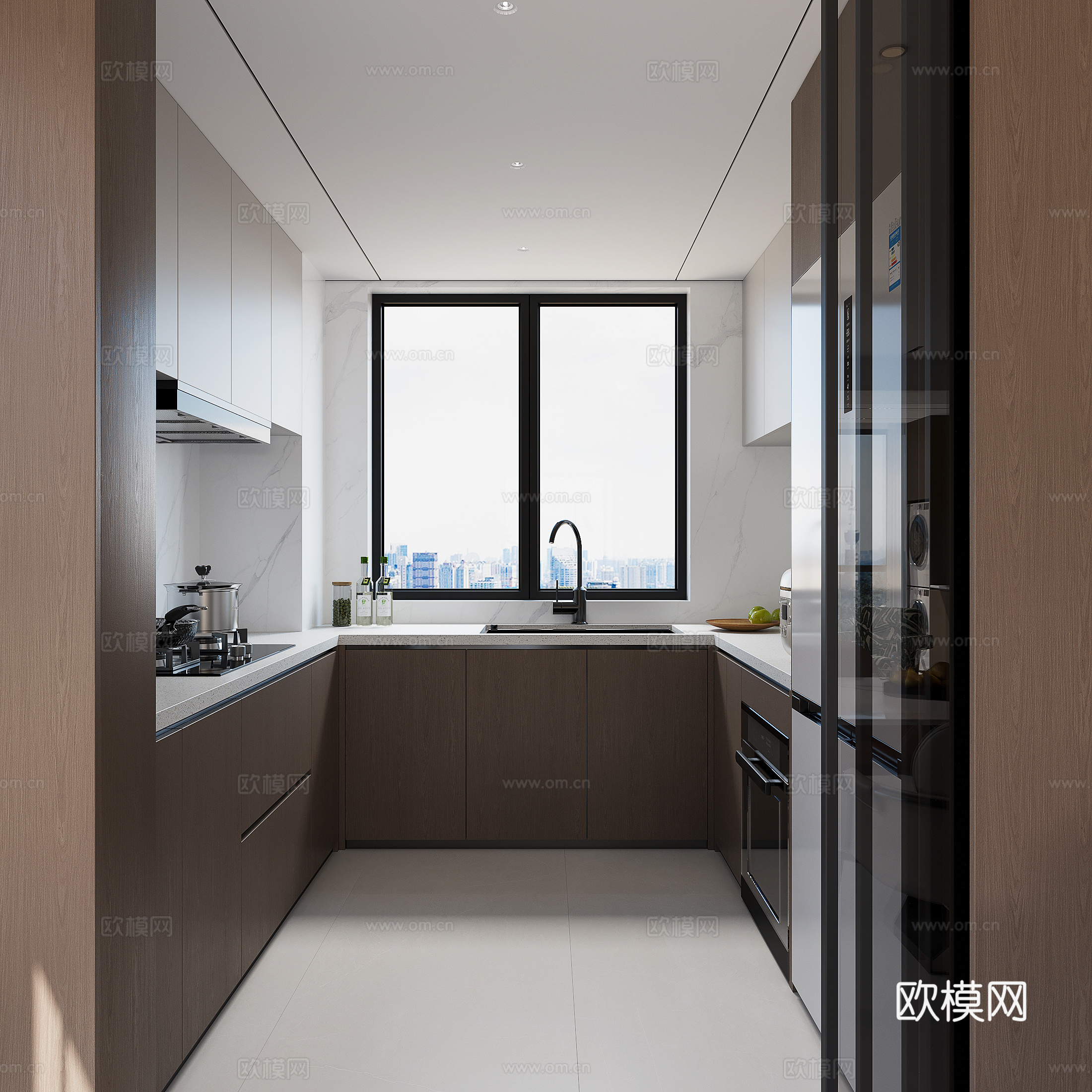 意式U型厨房su模型su模型