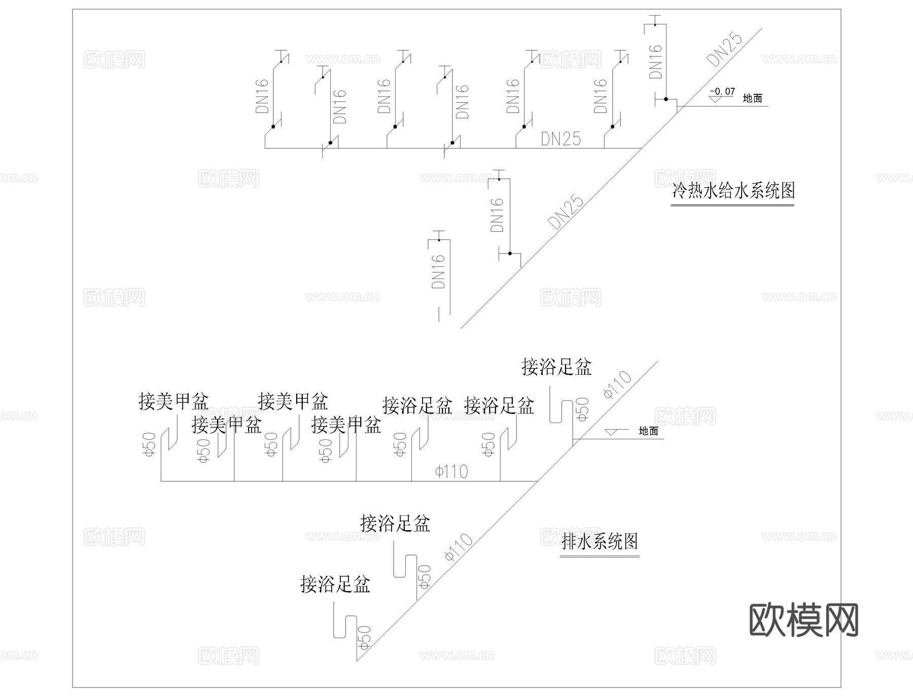 美容美甲店施工图cad施工图
