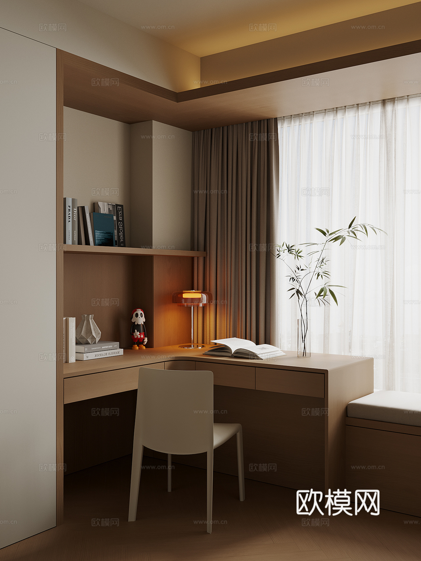 现代飘窗书桌su模型