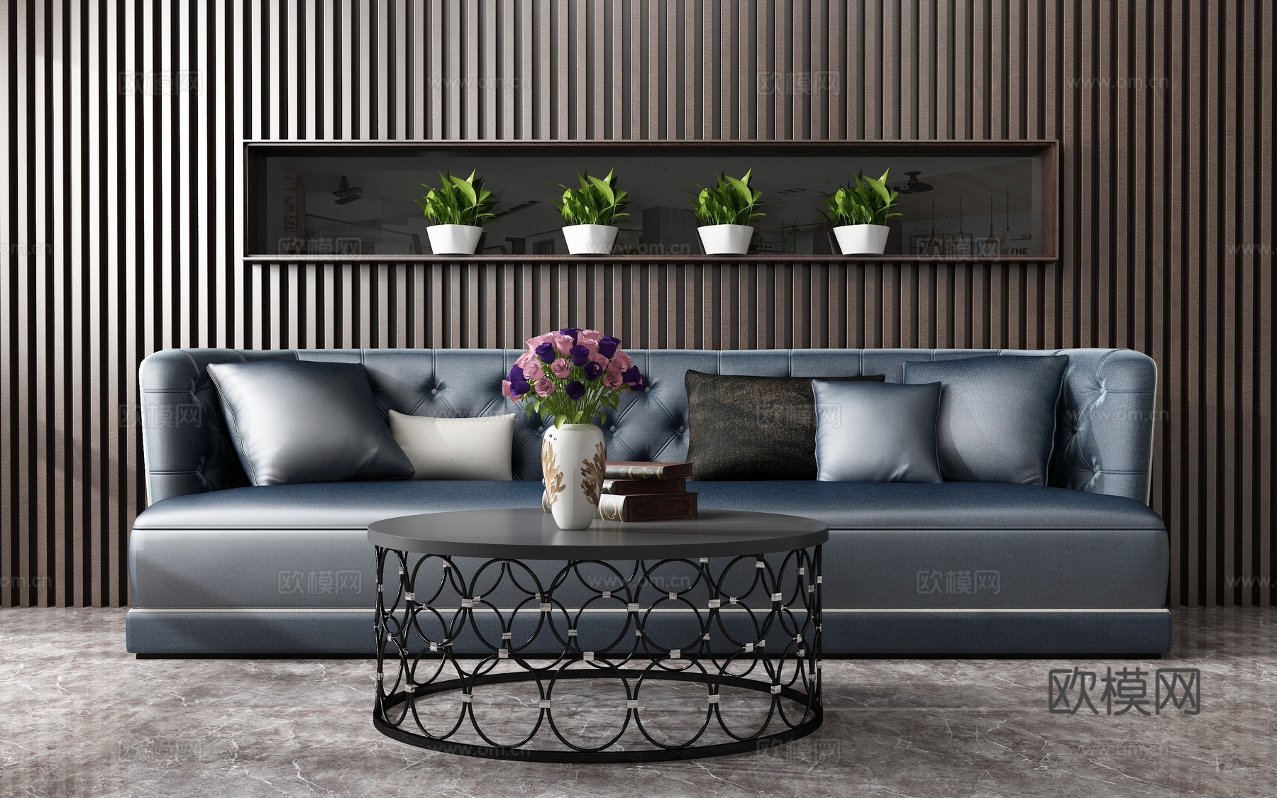 现代沙发茶几组合 背景墙3d模型