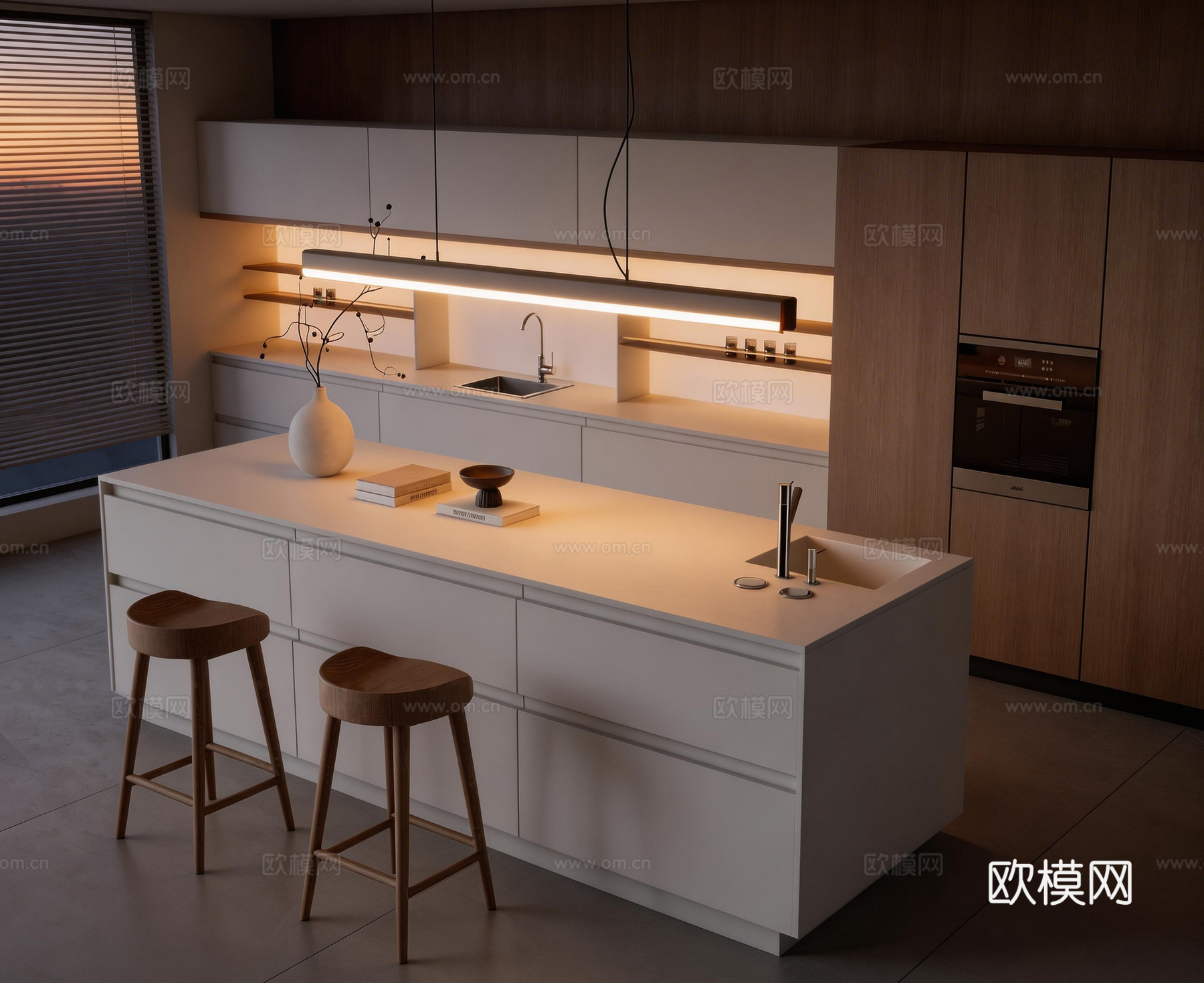 岛台餐厅 吧台吧椅 开放式餐厅su模型