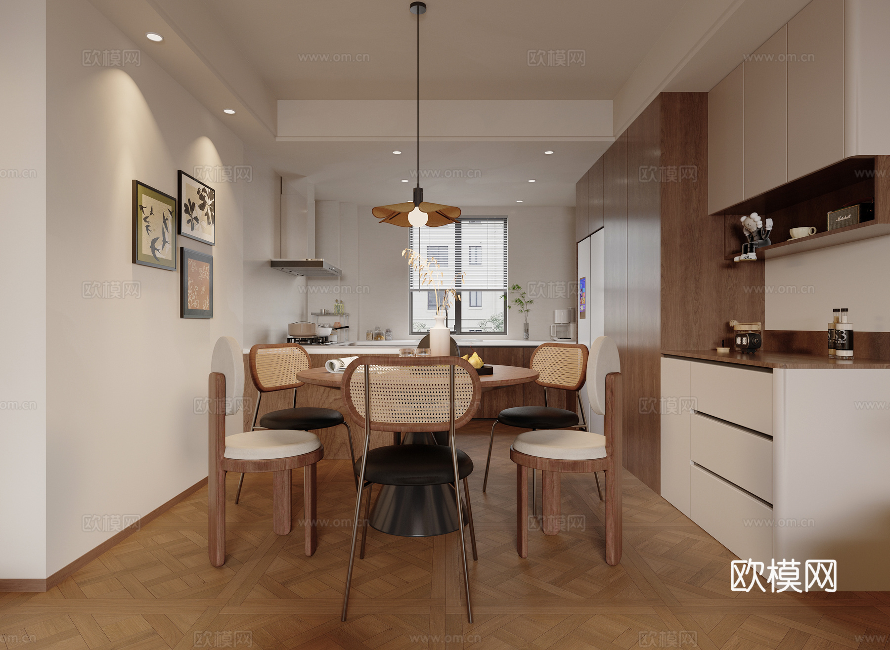 中古风餐厅厨房su模型