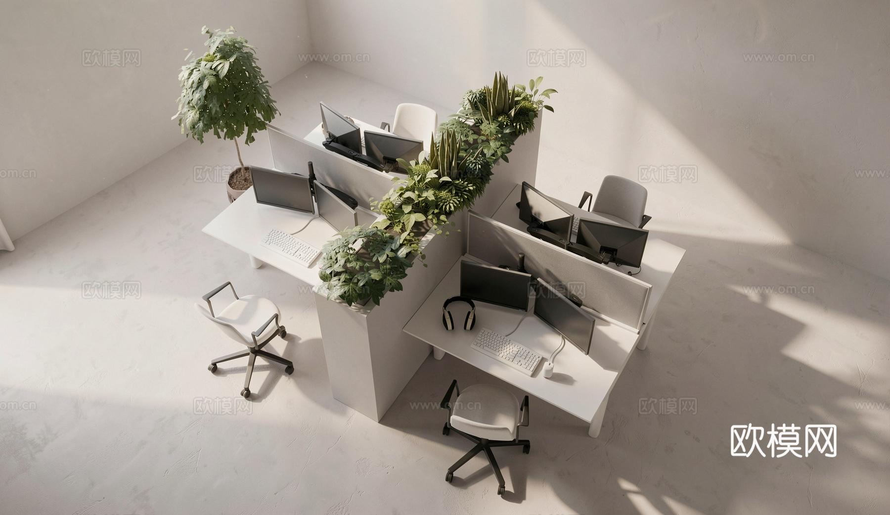 现代办公桌椅卡位su模型