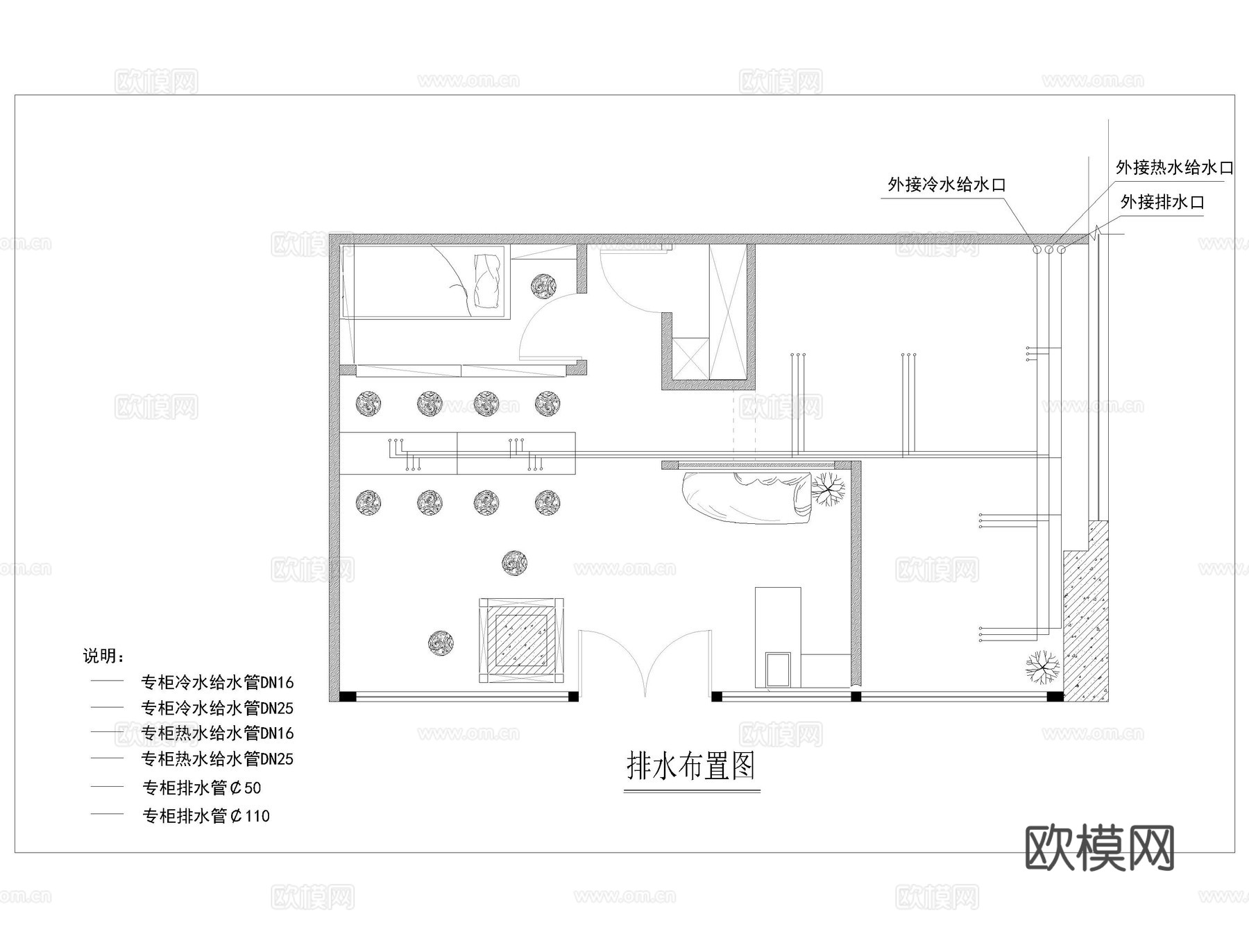 美容美甲店施工图cad施工图