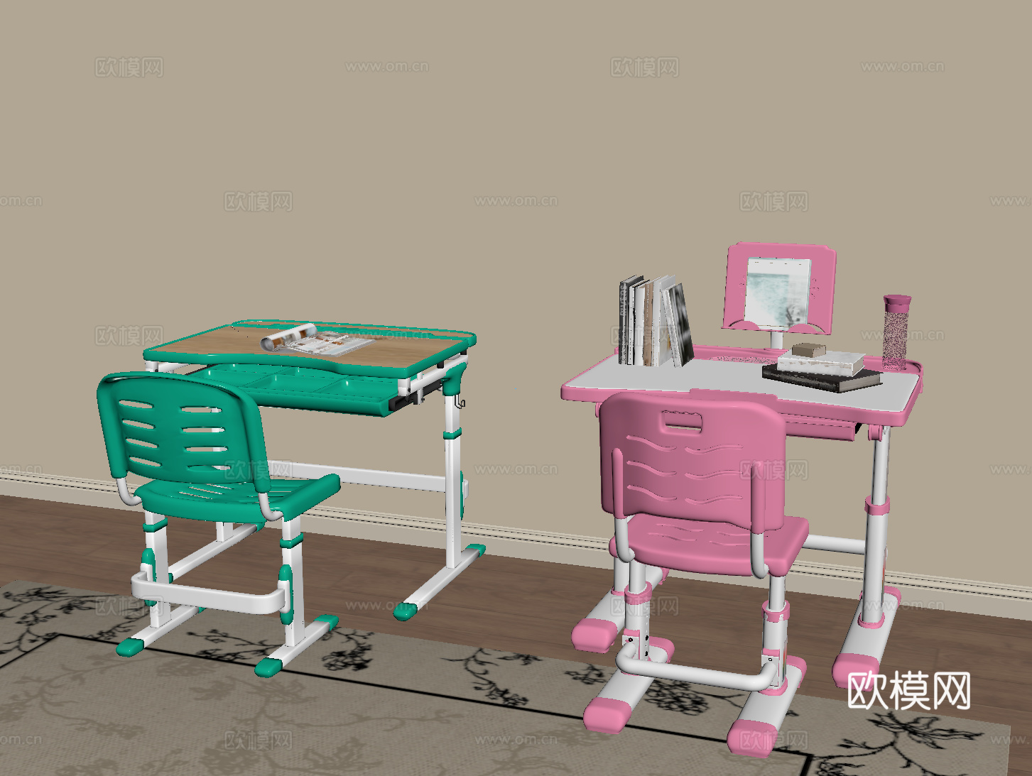 现代儿童桌椅 书桌椅 儿童学习桌su模型