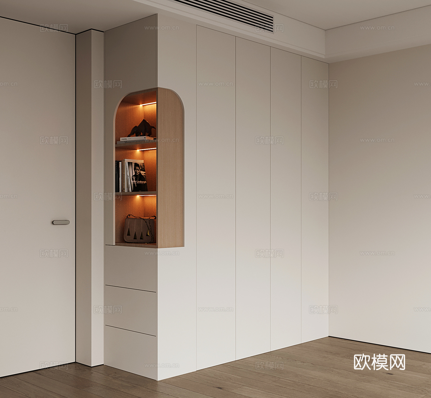 现代定制衣柜 弧形转角衣柜 平开门衣柜su模型
