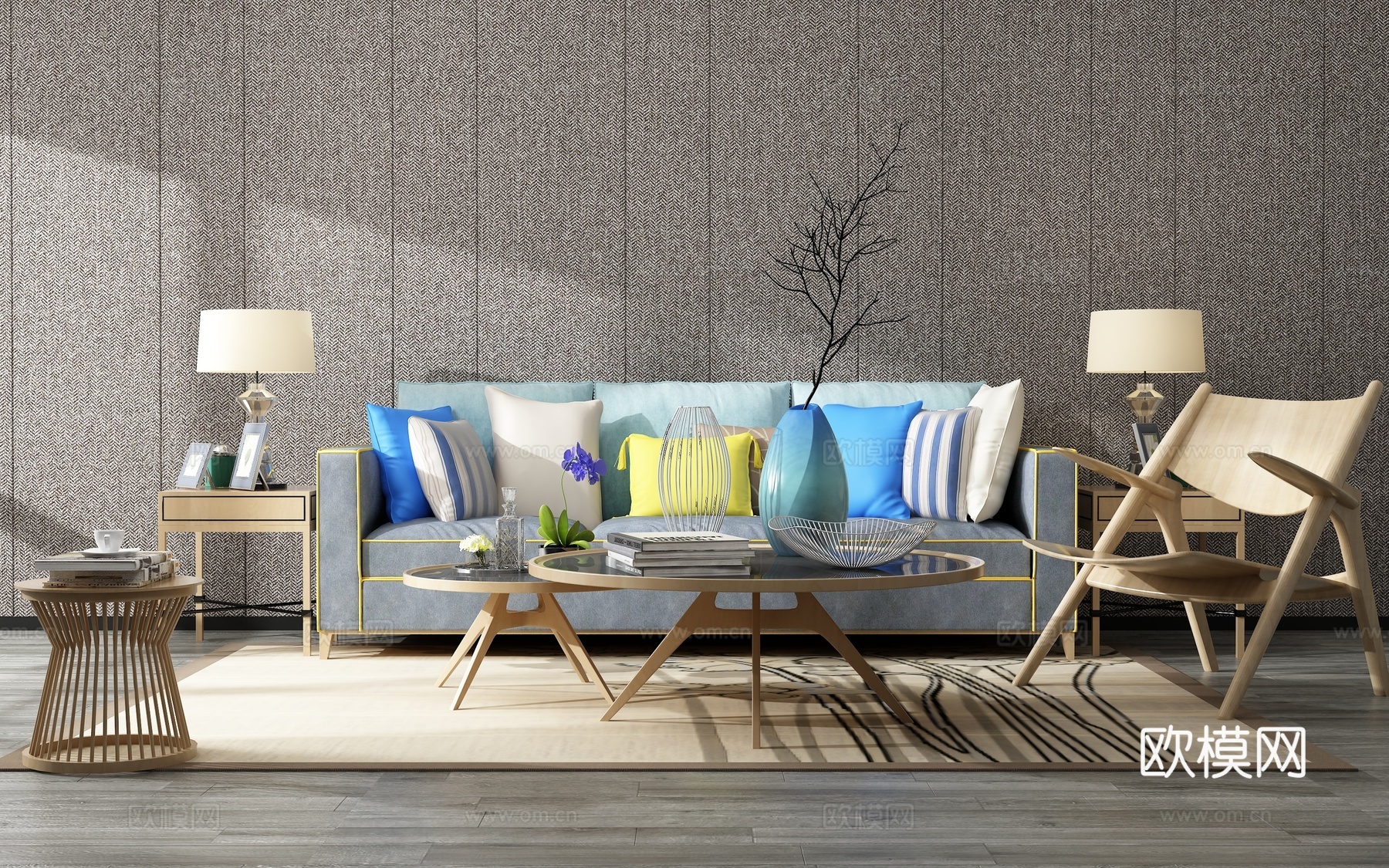 现代沙发茶几组合 背景墙3d模型