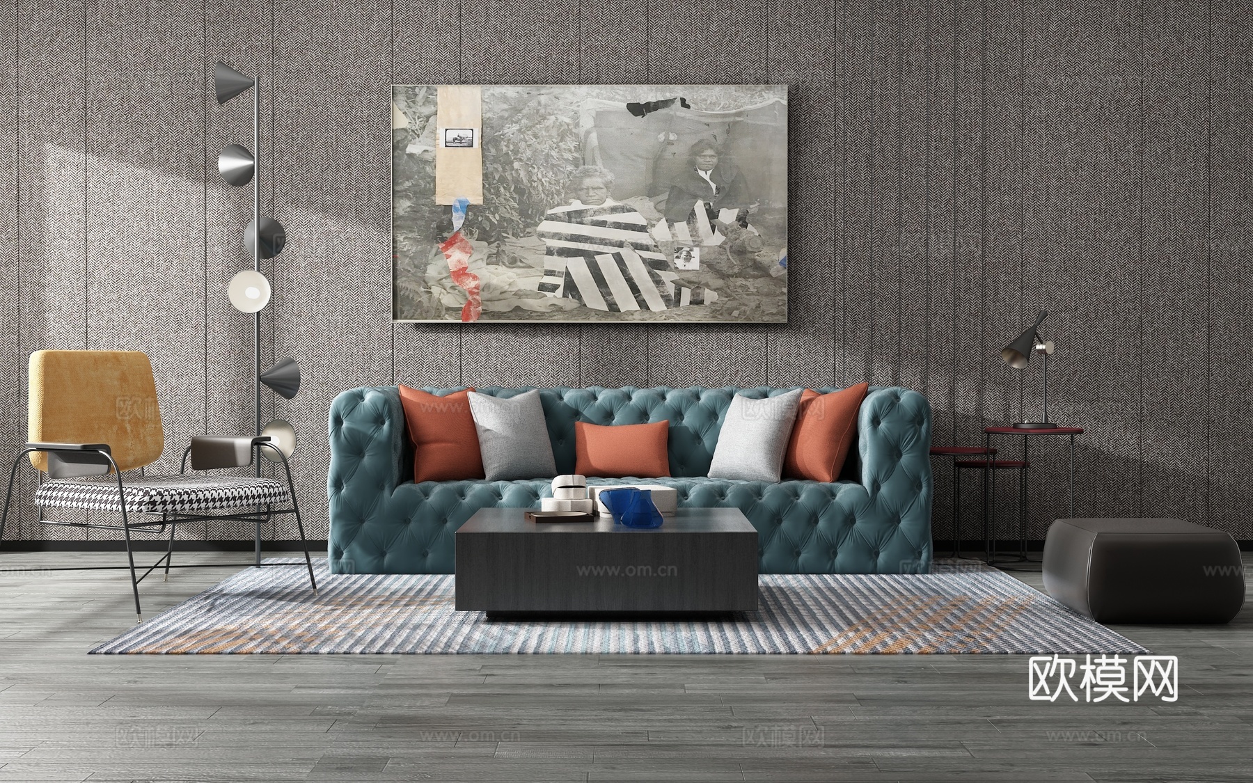 现代沙发茶几组合背景墙3d模型