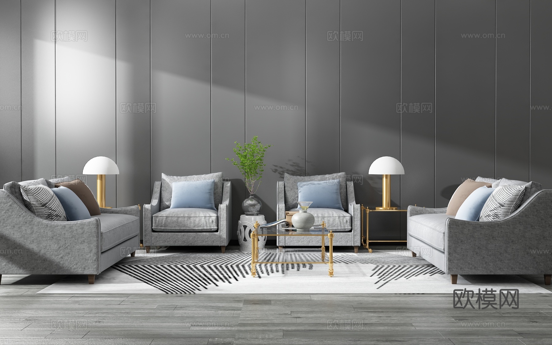 现代沙发茶几组合背景墙3d模型