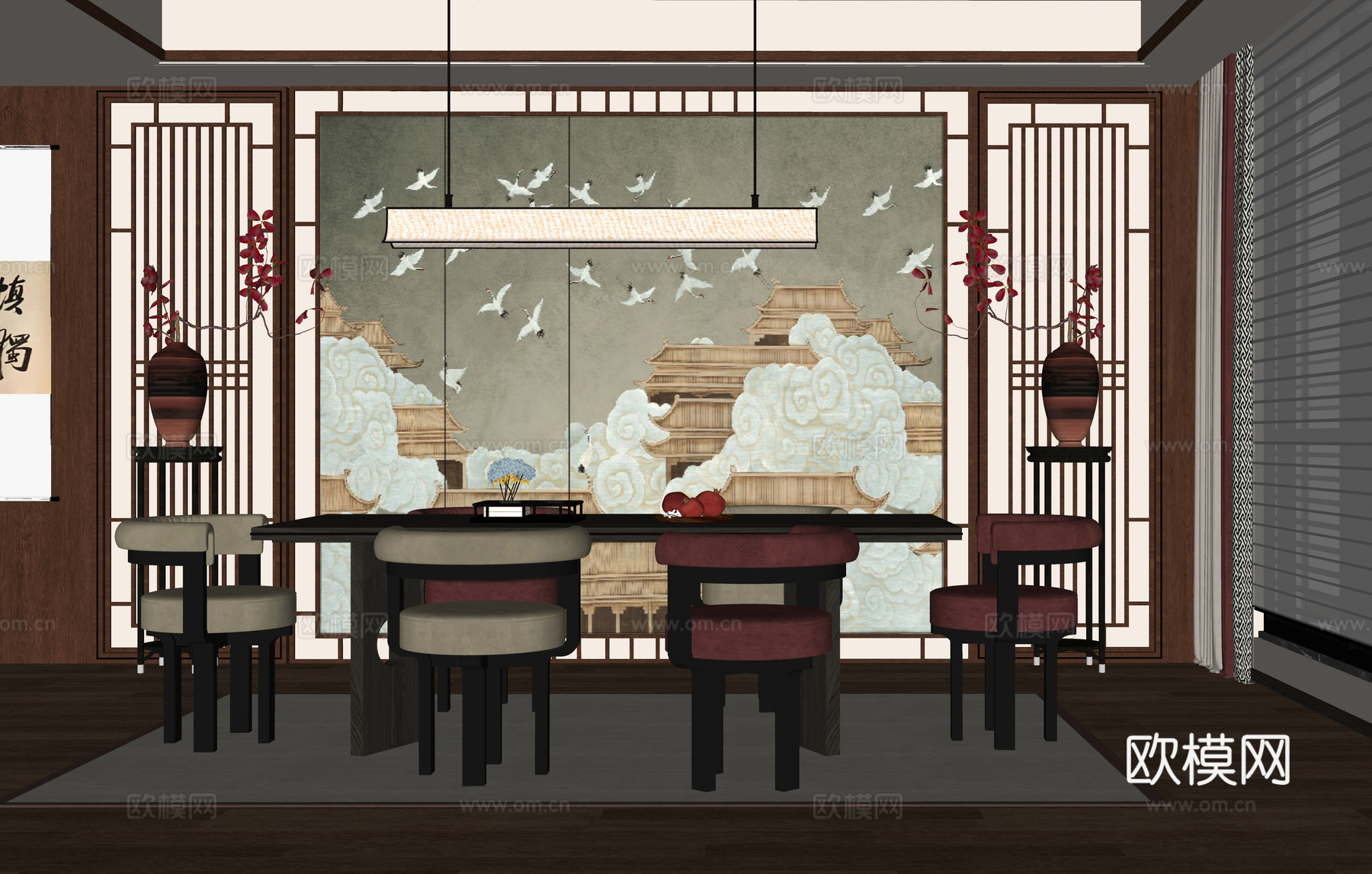 新中式餐厅su模型