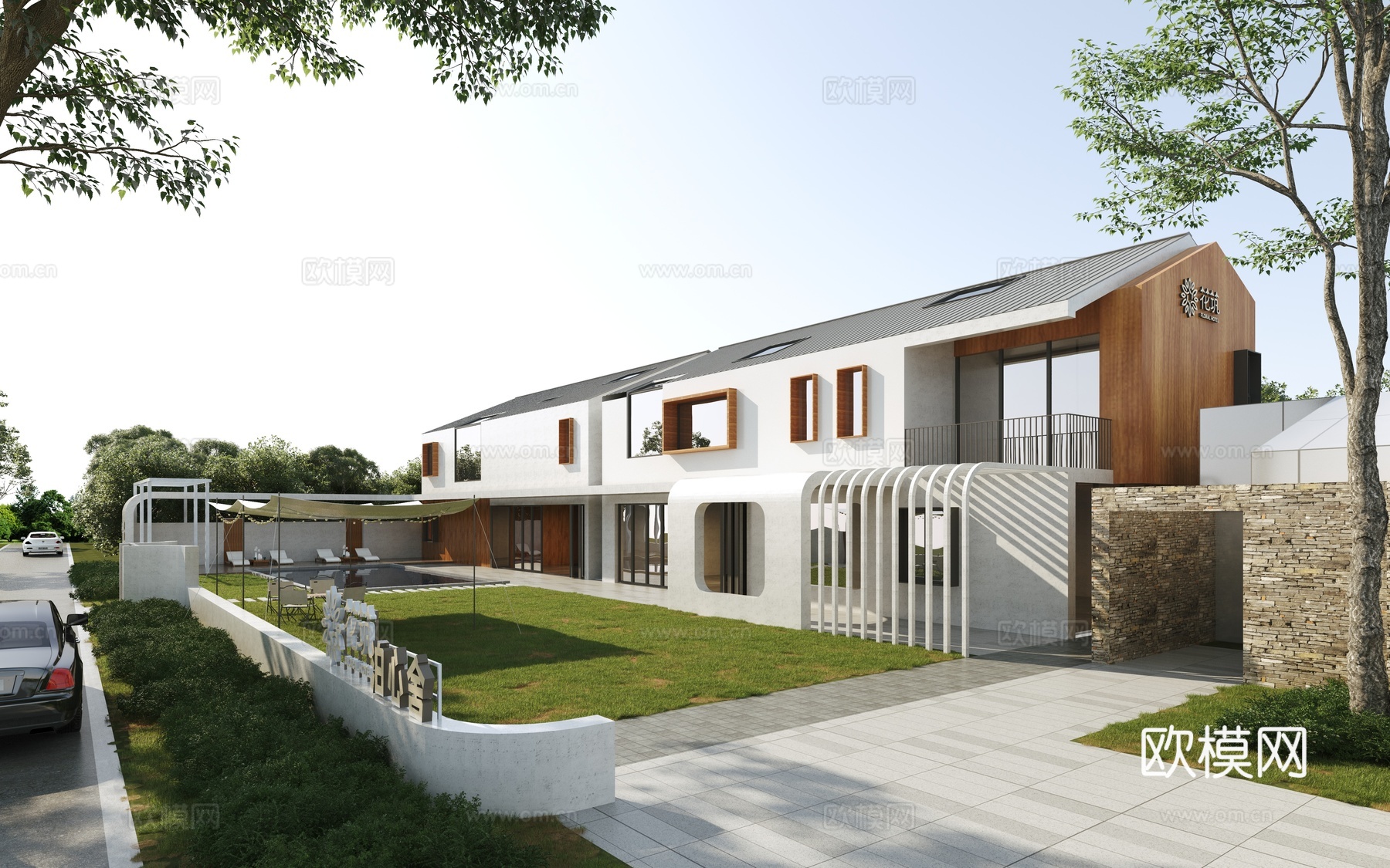 新中式民宿   内廷景观3d模型