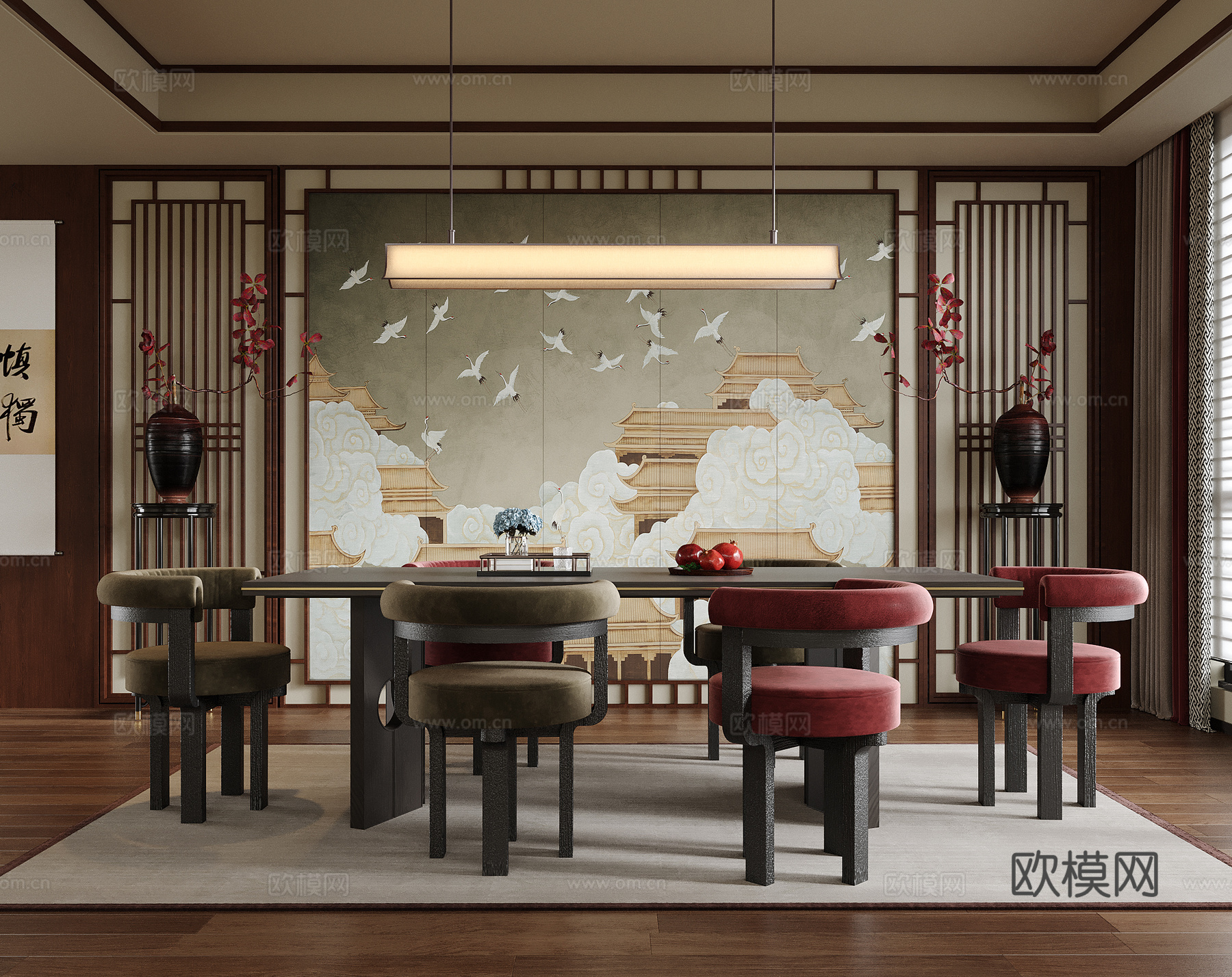 新中式餐厅su模型