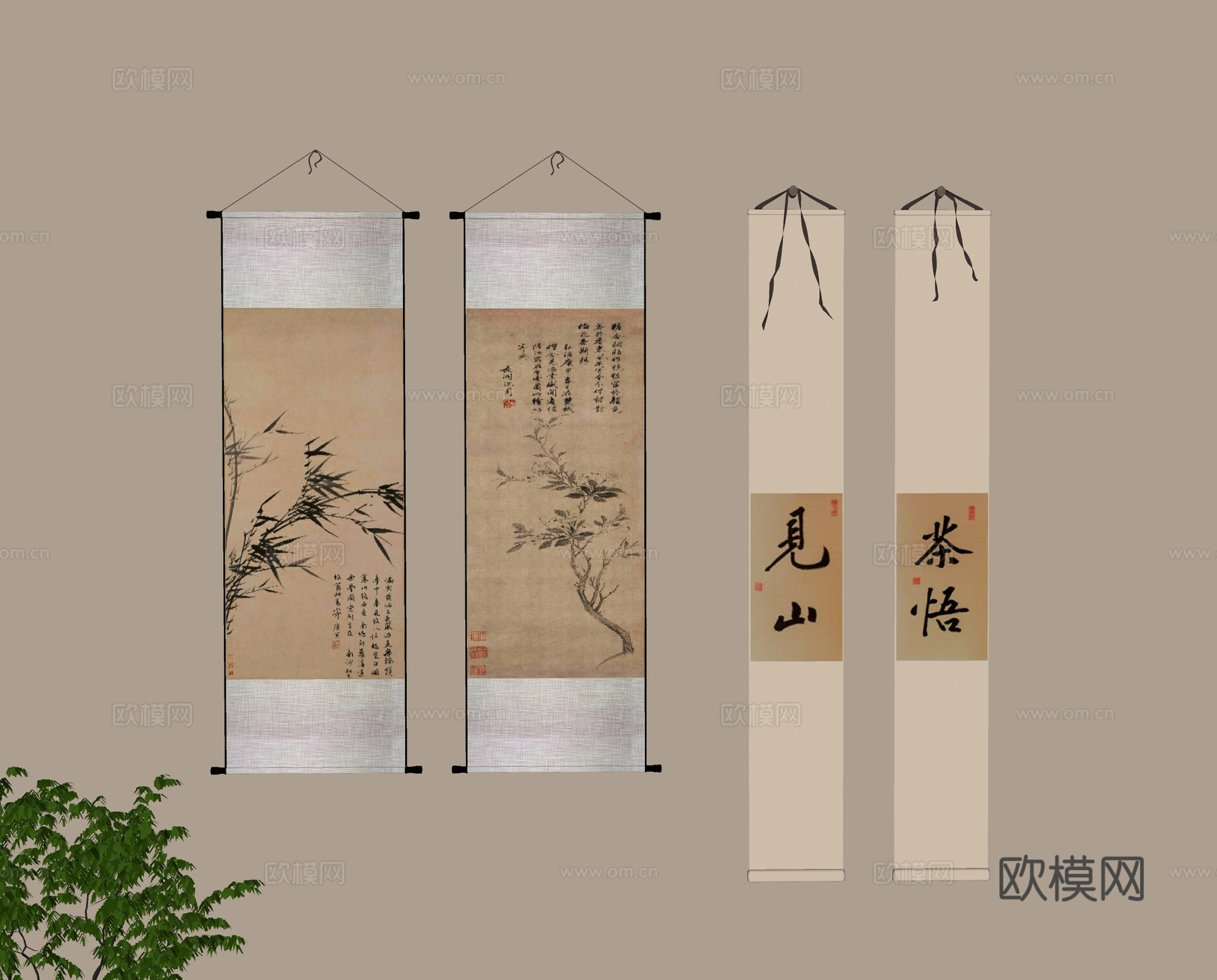 新中式挂画su模型