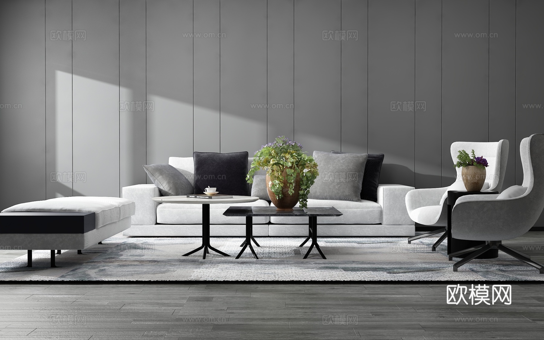 现代沙发茶几组合 背景墙3d模型下载