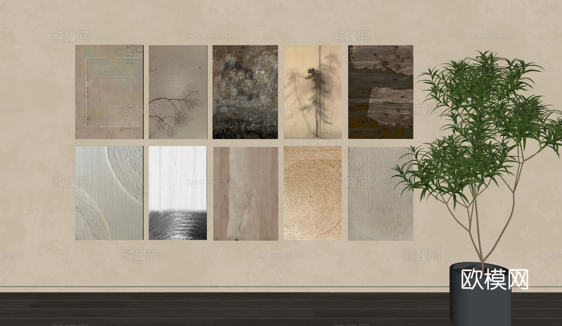 侘寂挂画 装饰画 墙饰挂件 挂画组合su模型