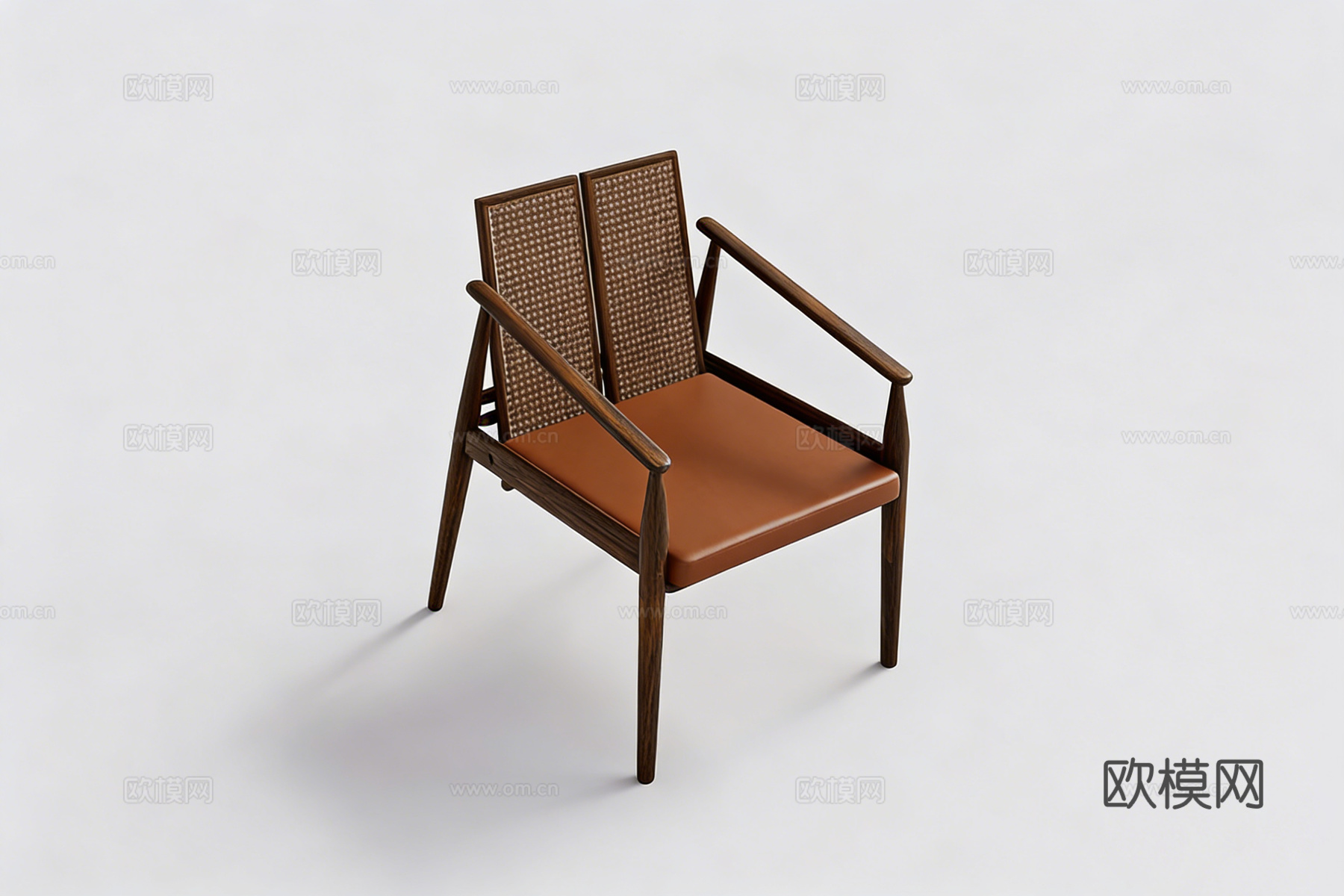 诧寂风扶手椅 休闲椅 编织椅 藤编椅 实木椅 木质椅子 深棕su模型