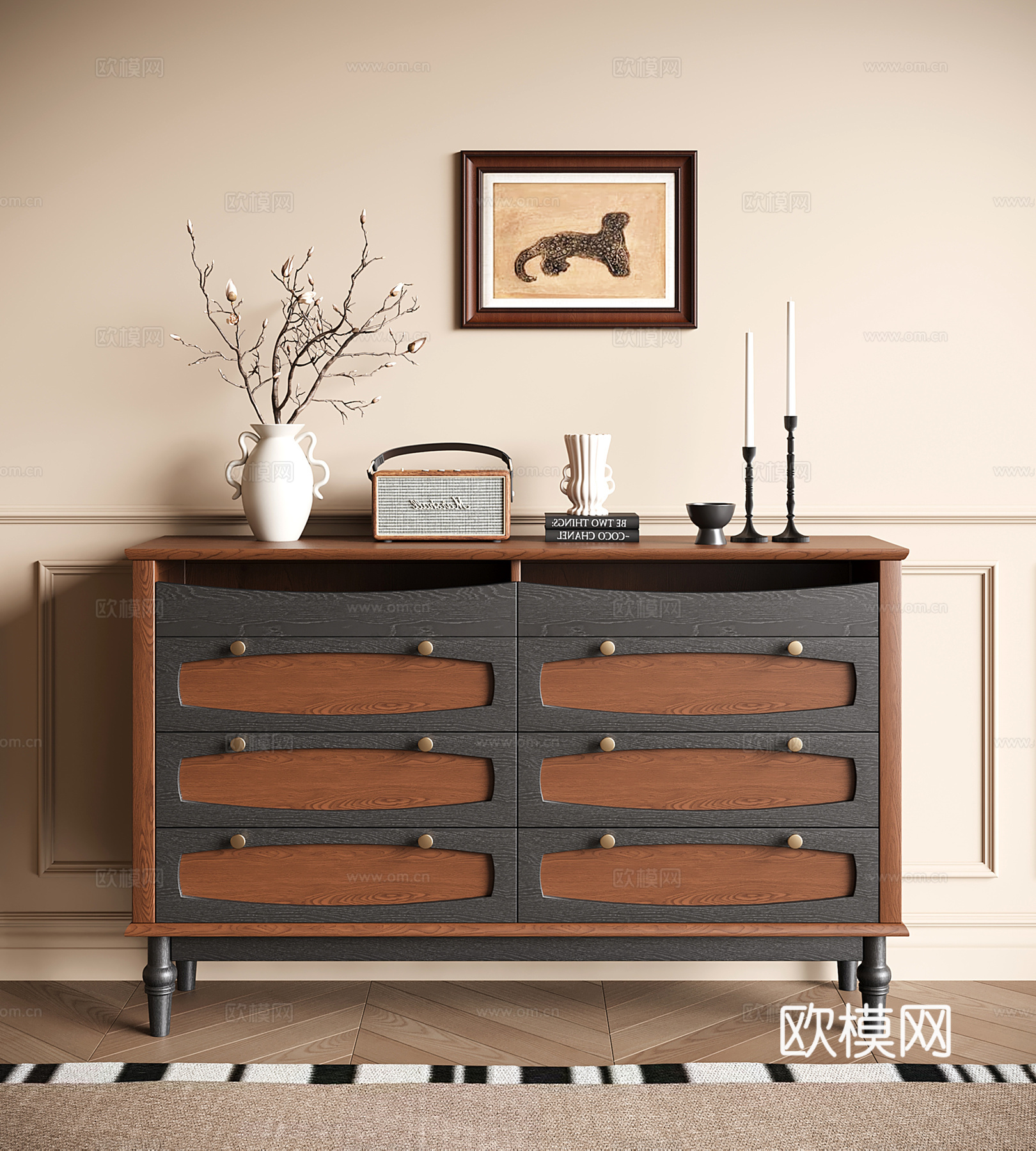 中古斗柜 储物柜 复古收纳柜 玄关柜 边柜su模型