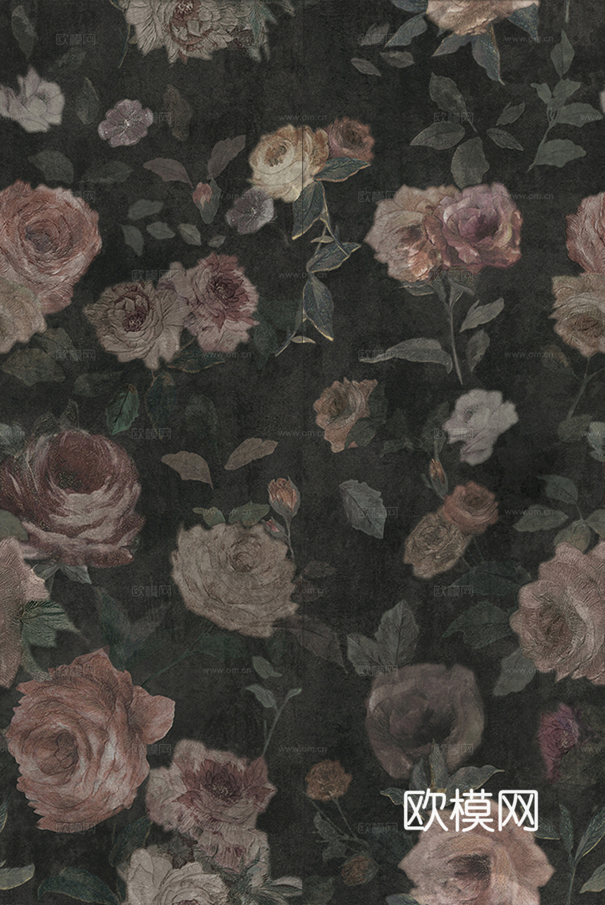 无缝黑色玛丽玫瑰花砖