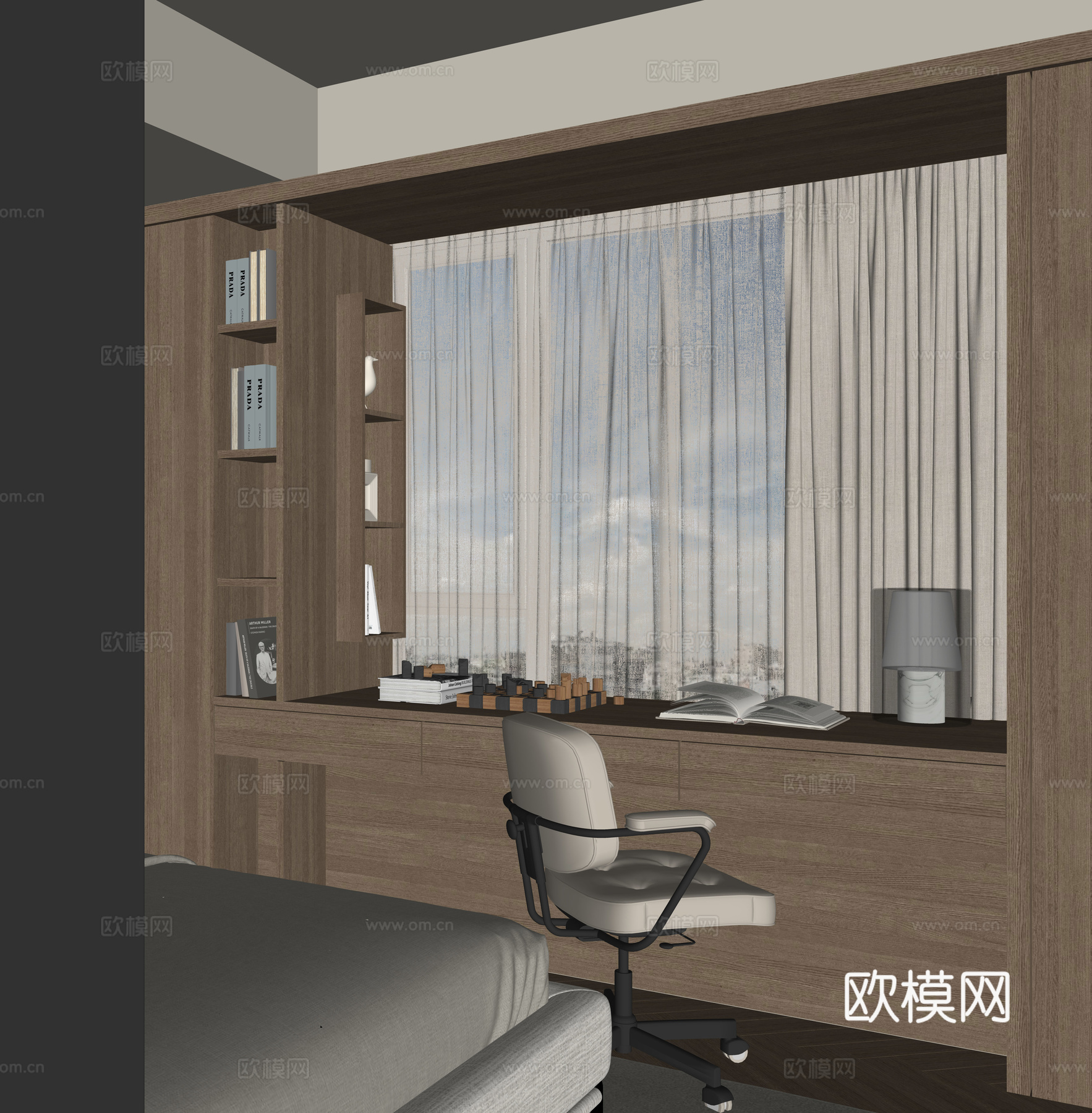 现代飘窗书桌柜su模型