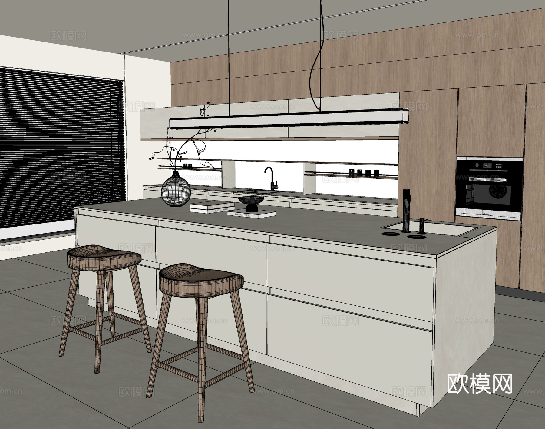 岛台餐厅 吧台吧椅 开放式餐厅su模型