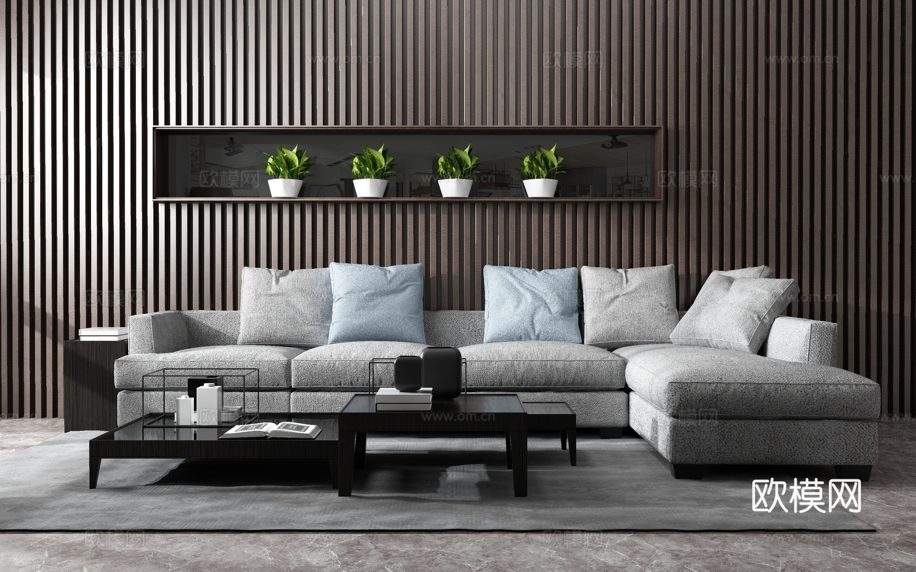 中式沙发茶几组合 背景墙3d模型下载