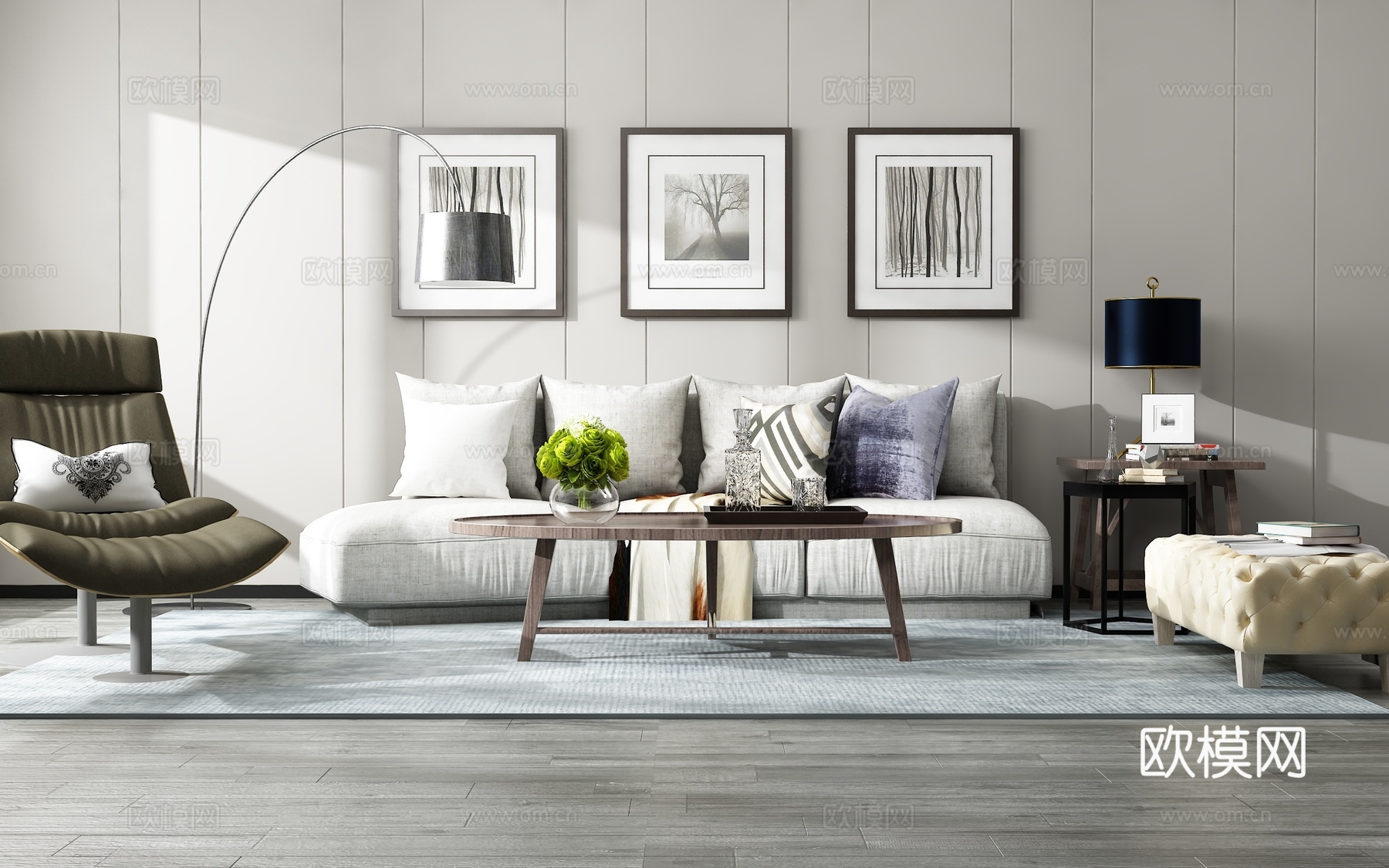 现代沙发茶几组合 背景墙3d模型