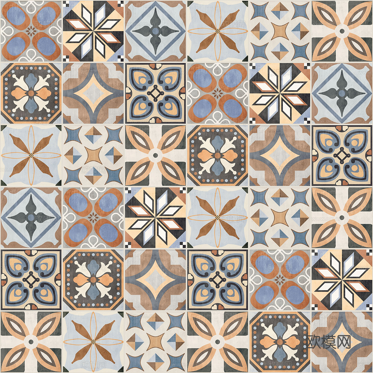 无缝复古拼花图案瓷砖-小花砖-仿古砖
