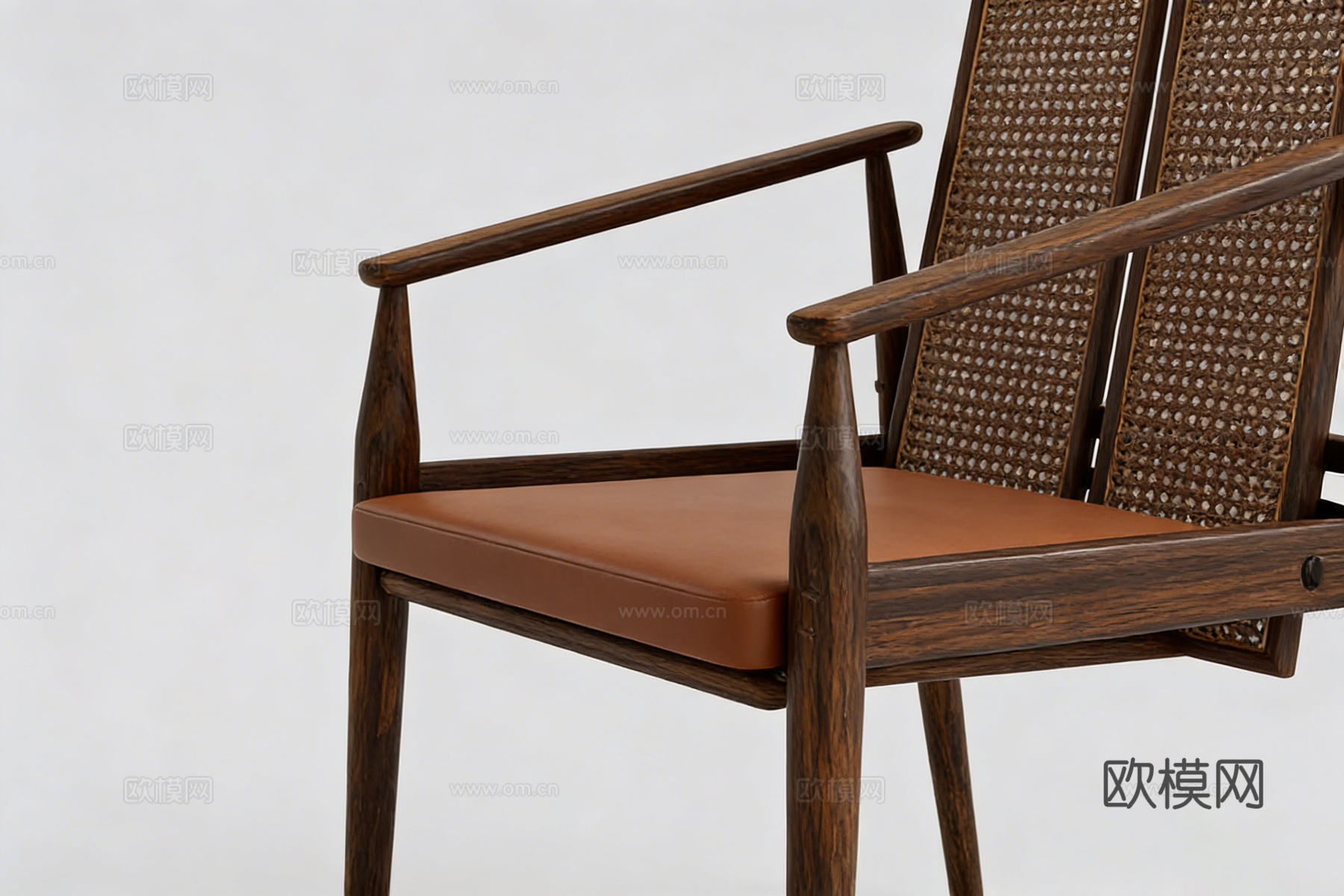 诧寂风扶手椅 休闲椅 编织椅 藤编椅 实木椅 木质椅子 深棕su模型