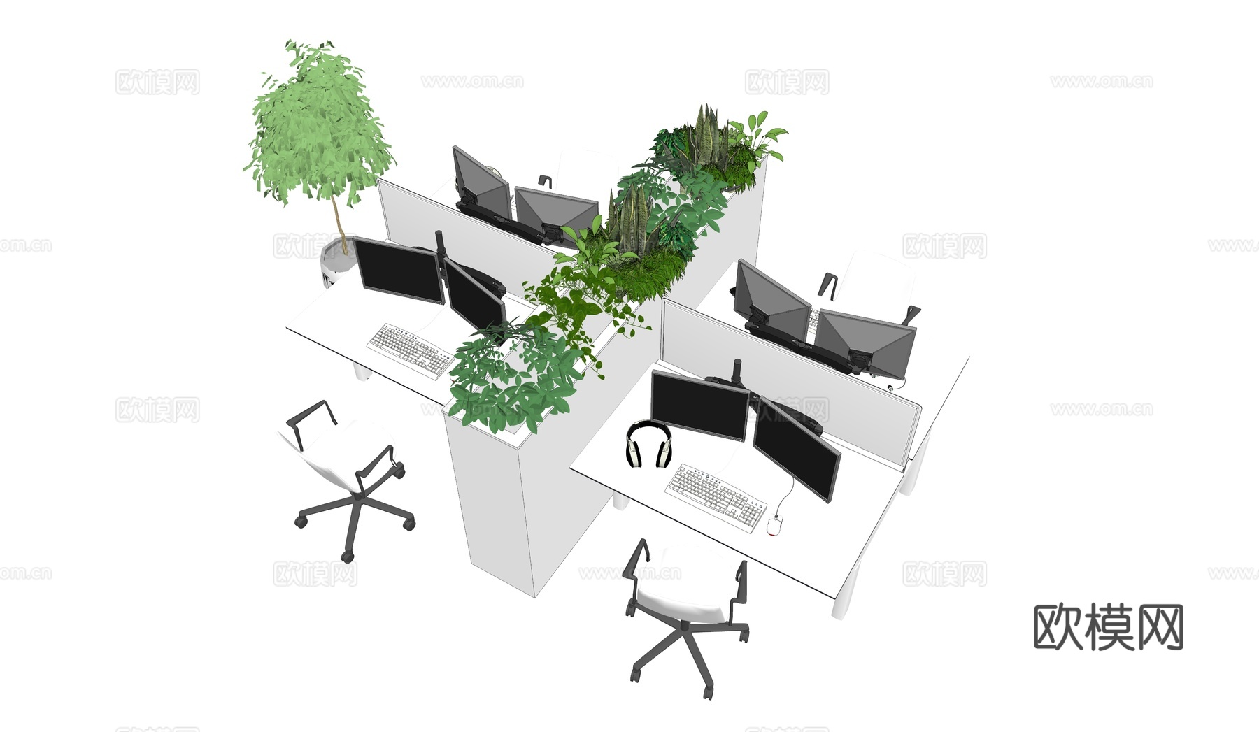现代办公桌椅卡位su模型