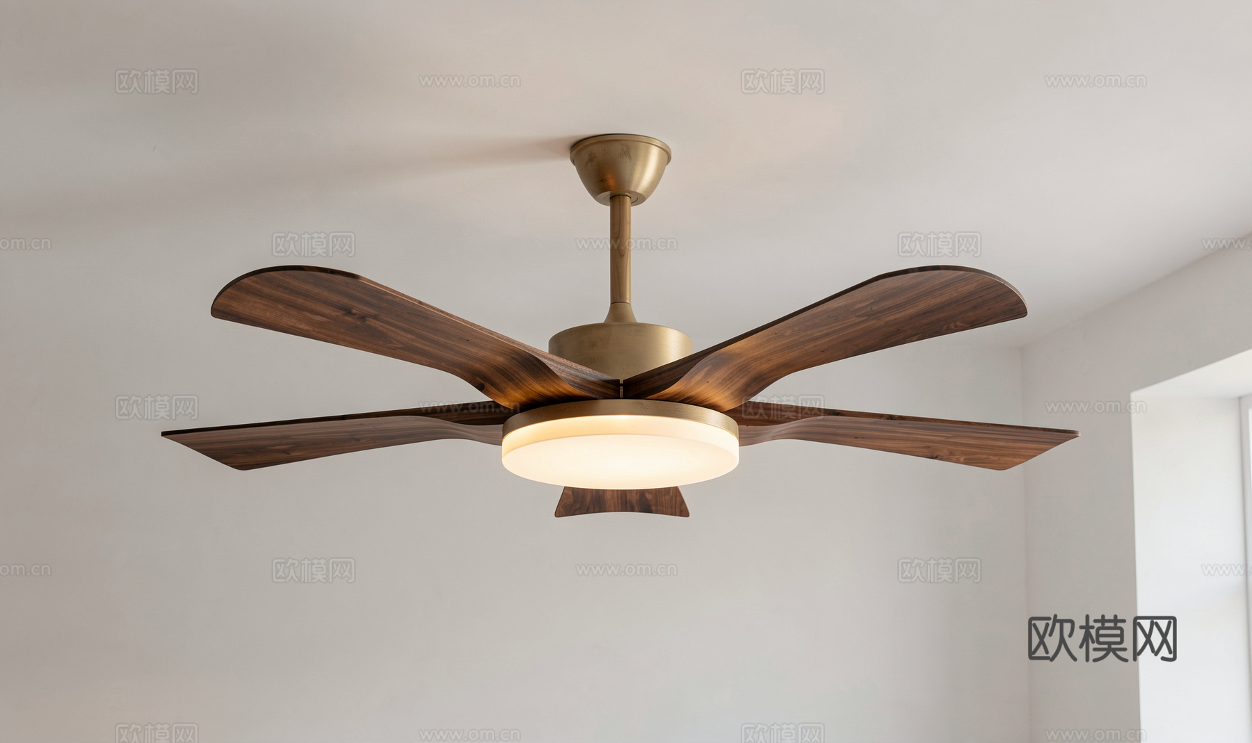 现代复古吸顶灯 风扇灯 胡桃木色吊扇灯 复古风扇灯su模型