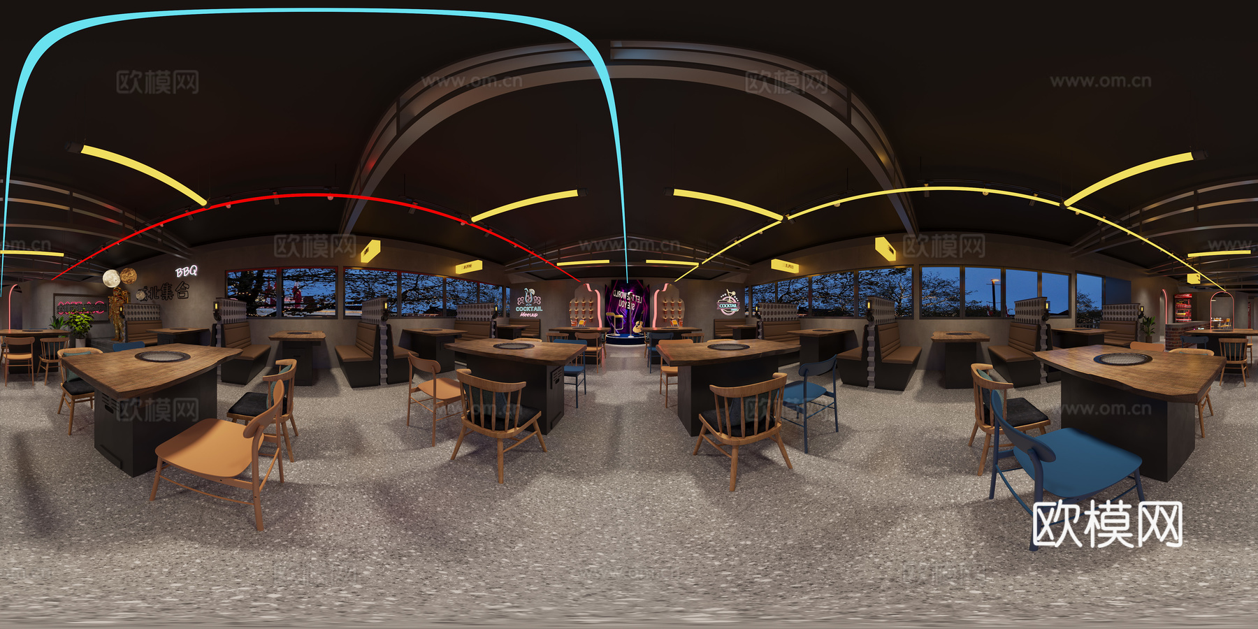 网红风烧烤店 最新全套 效果图 施工图设计cad施工图