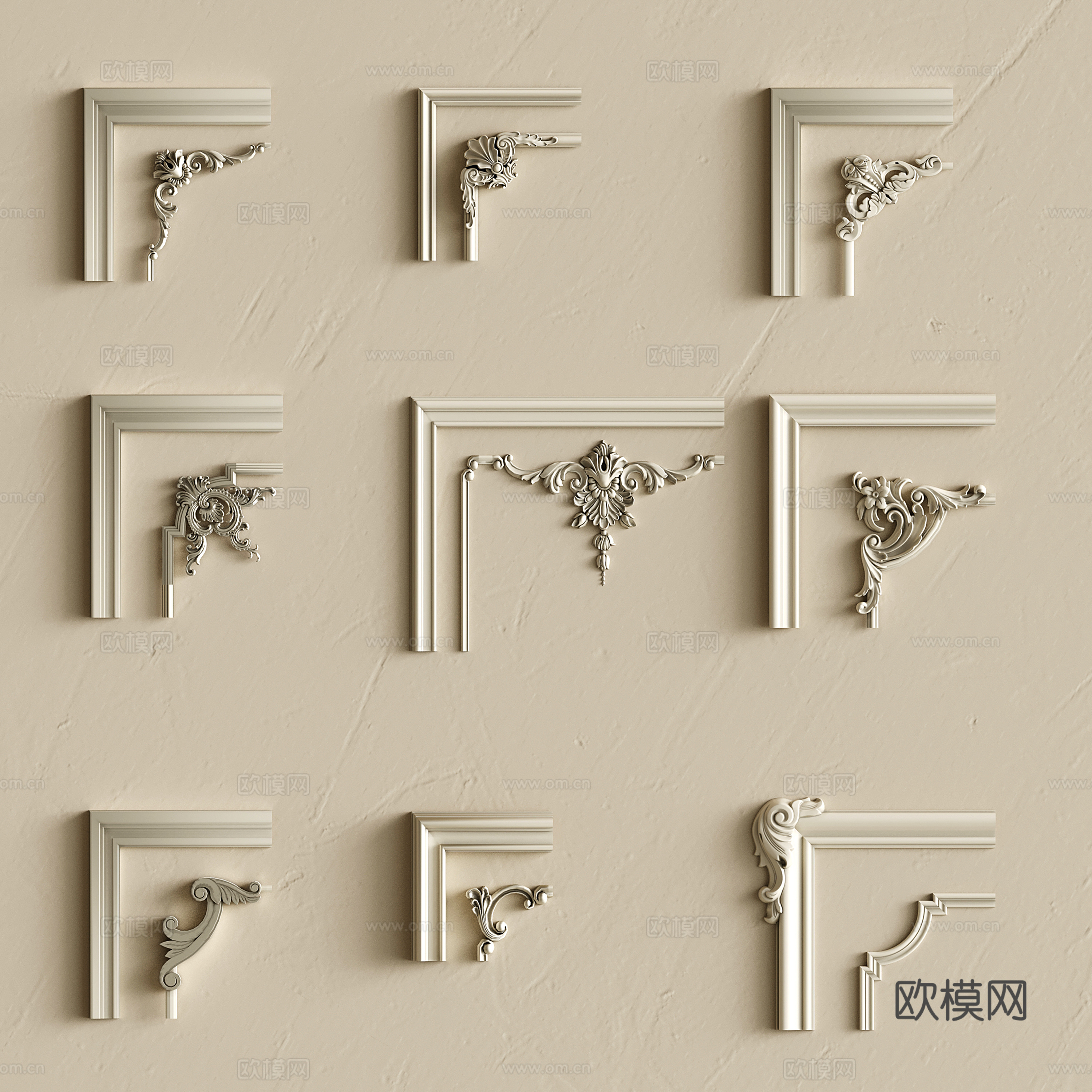 法式石膏雕花线条 欧式石膏线 角花 雕花 石膏线背景墙su模型