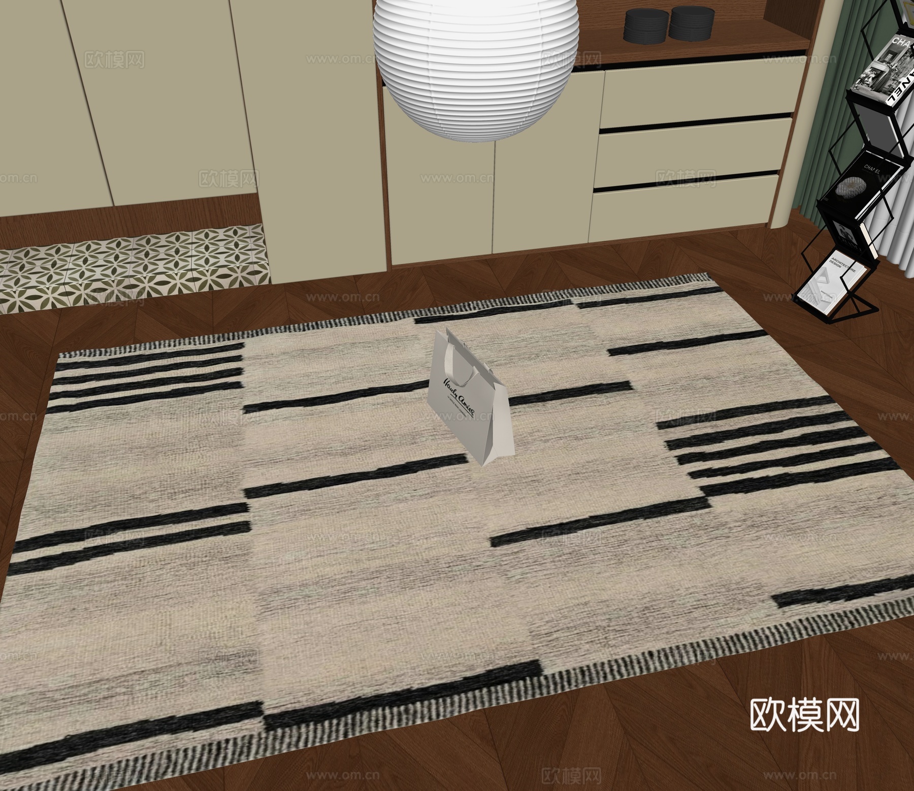 现代方形地毯su模型