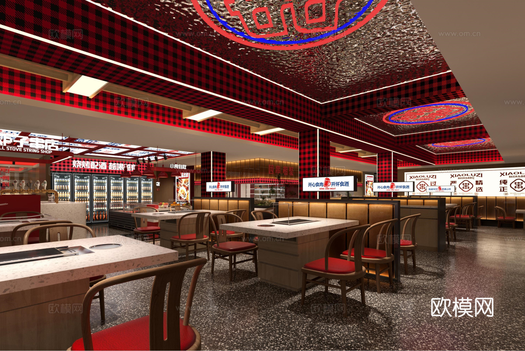 网红风烧烤店 最新全套 效果图 施工图设计cad施工图