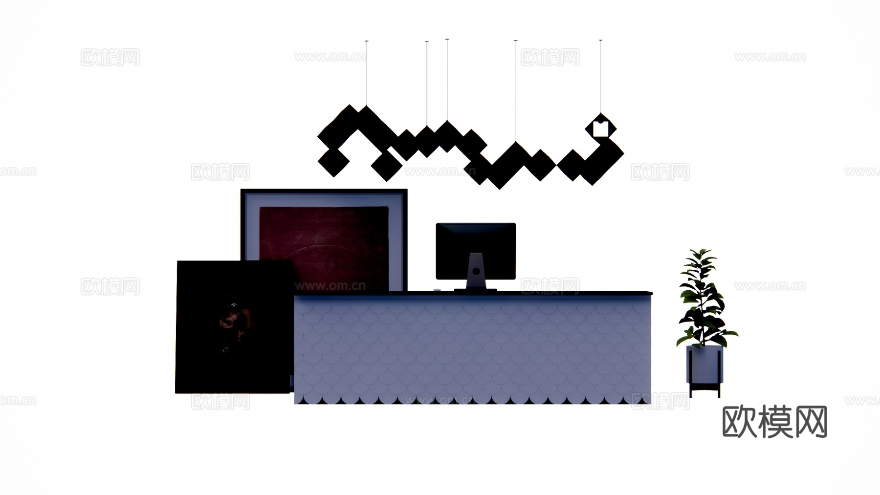 办公室 电脑 前台接待 接待 办公 办公空间 工装su模型