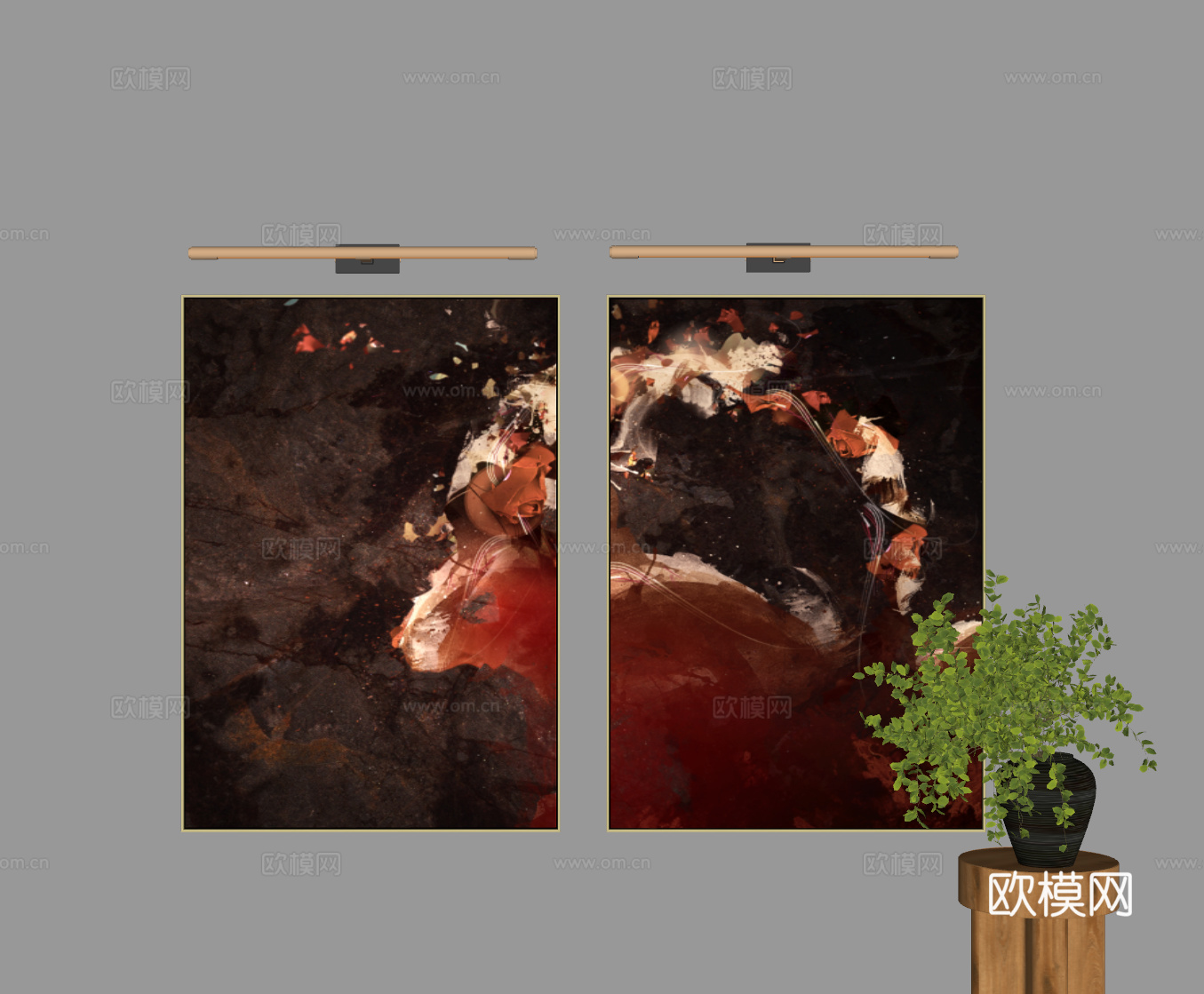 中古风装饰画 新装饰装饰画 挂画 抽象画 组合画 玄关画 壁su模型