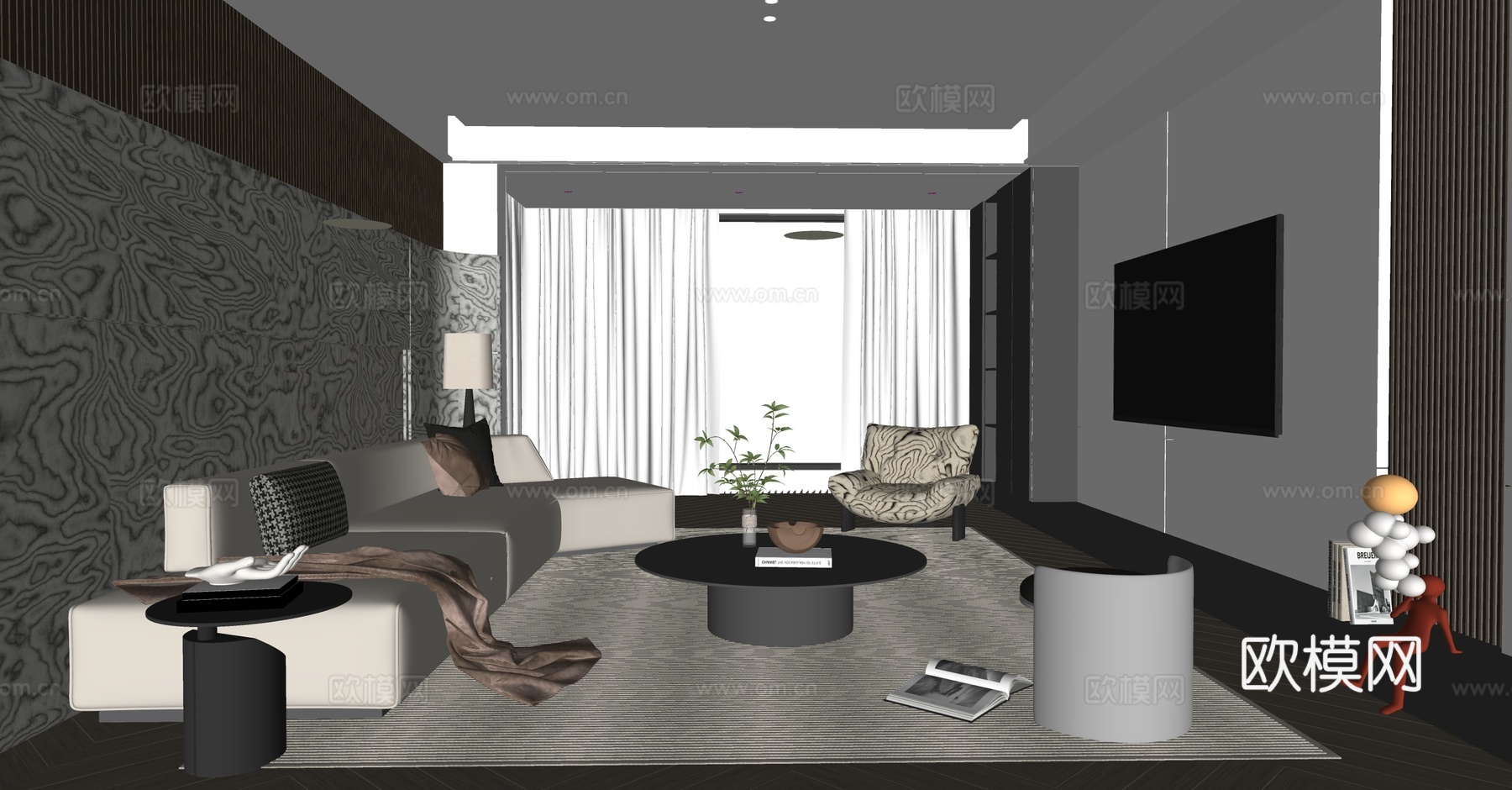 现代意式客厅su模型