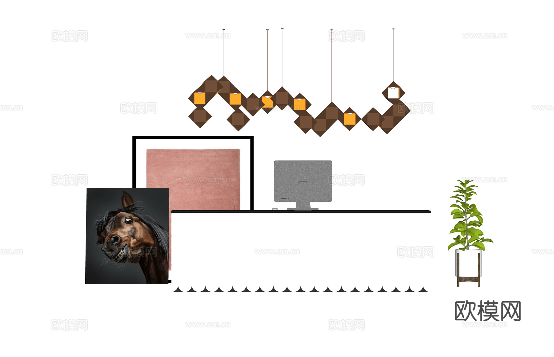 办公室 电脑 前台接待 接待 办公 办公空间 工装su模型