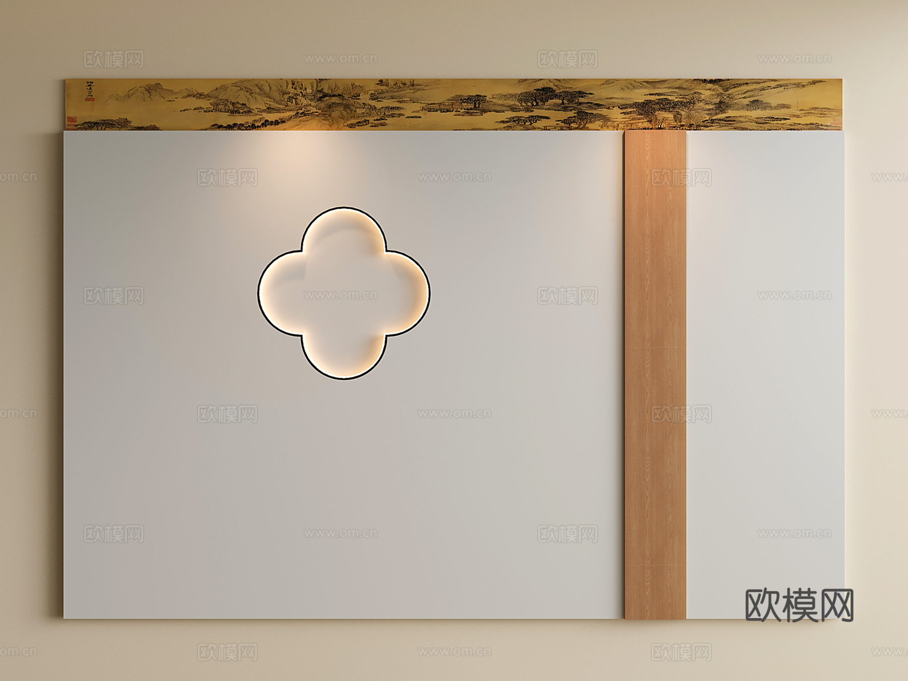 新中式床头背景墙 宋氏卧室背景墙 包间床头背景su模型