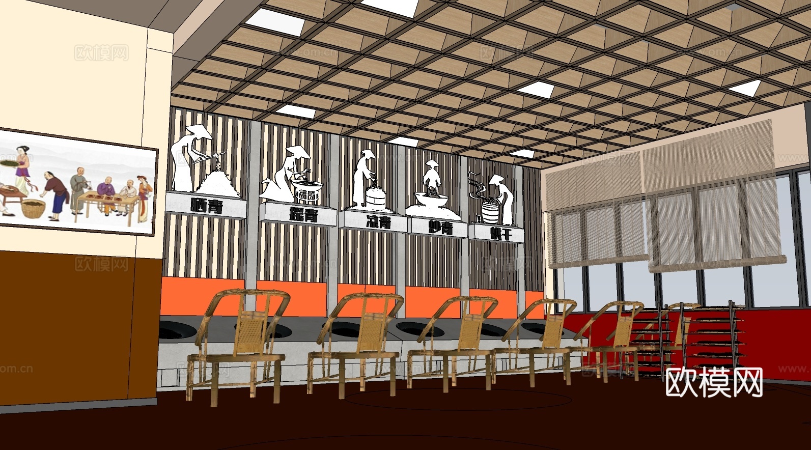 新中式茶馆 茶叶展厅su模型