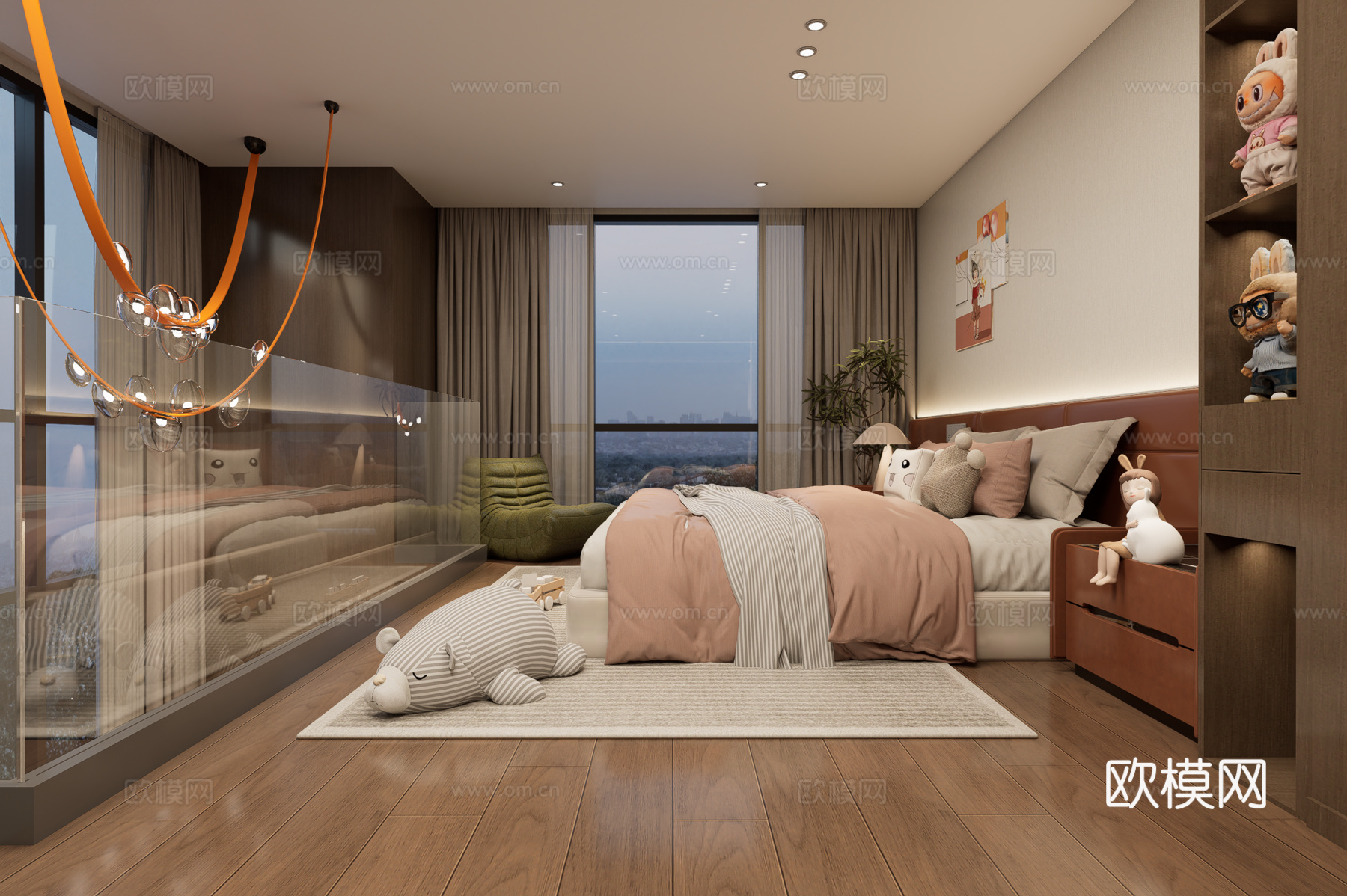 现代loft公寓卧室su模型