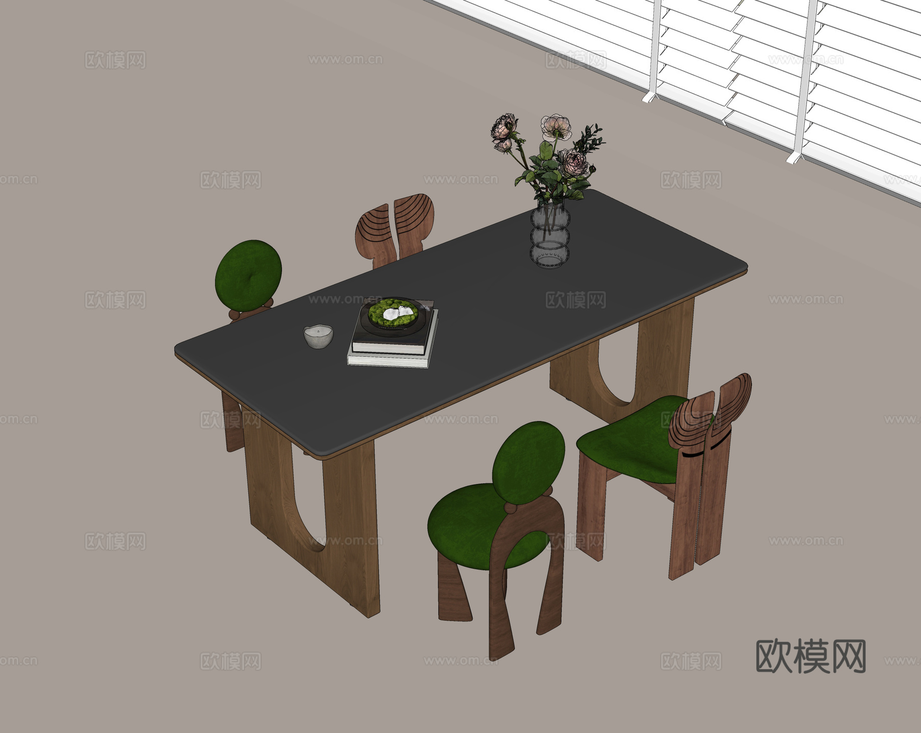 餐桌椅组合 餐桌 餐椅 饰品su模型