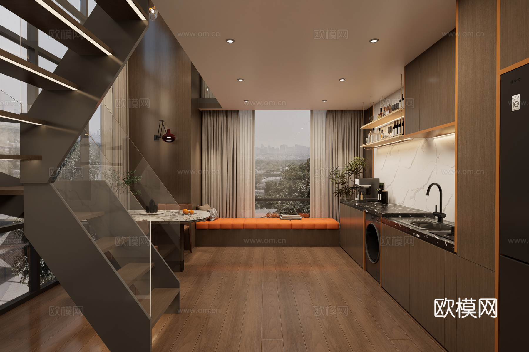 现代loft公寓客餐厅su模型