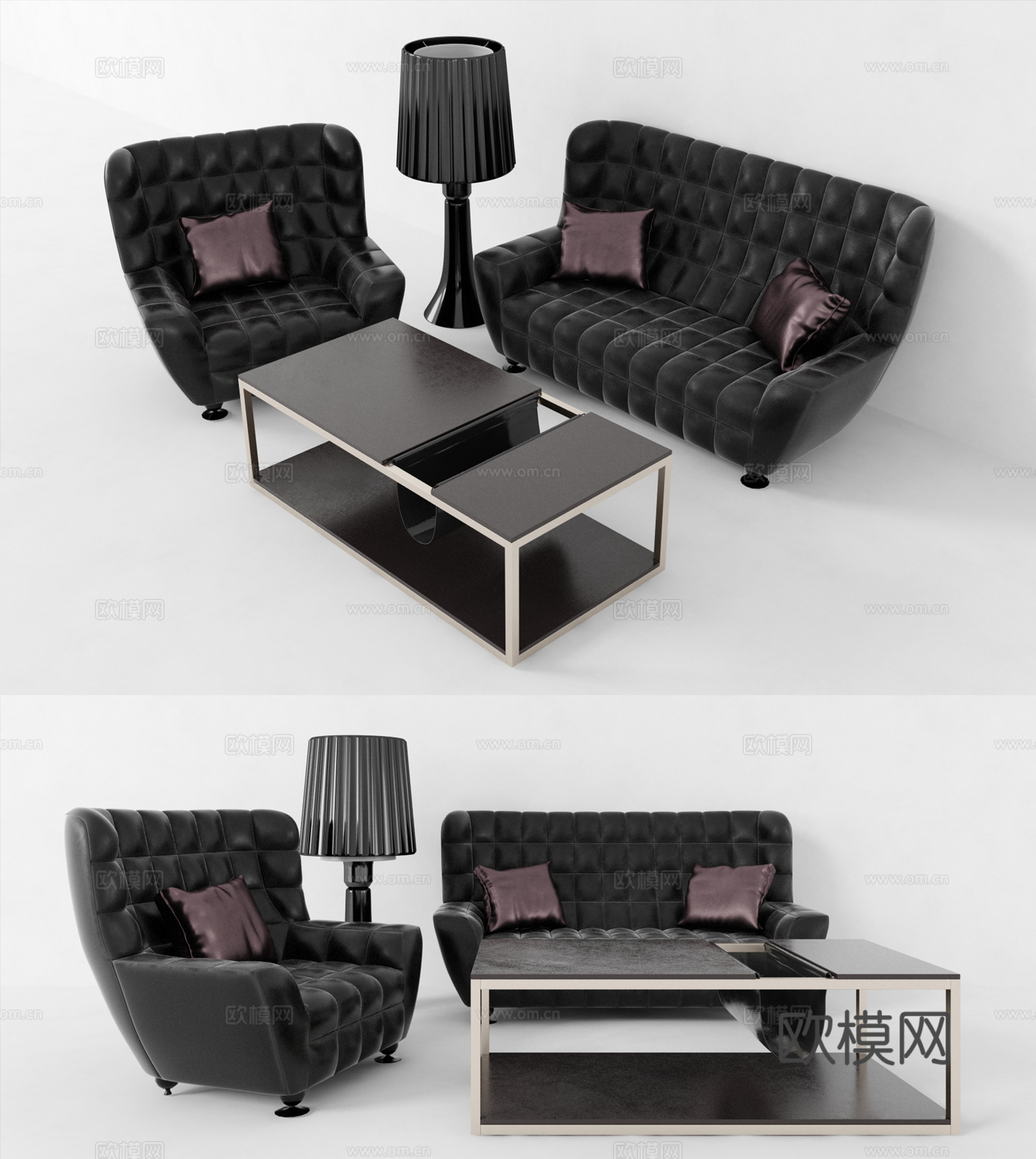 现代沙发茶几组合 布料沙发 双人沙发 真皮沙发 沙发椅3d模型